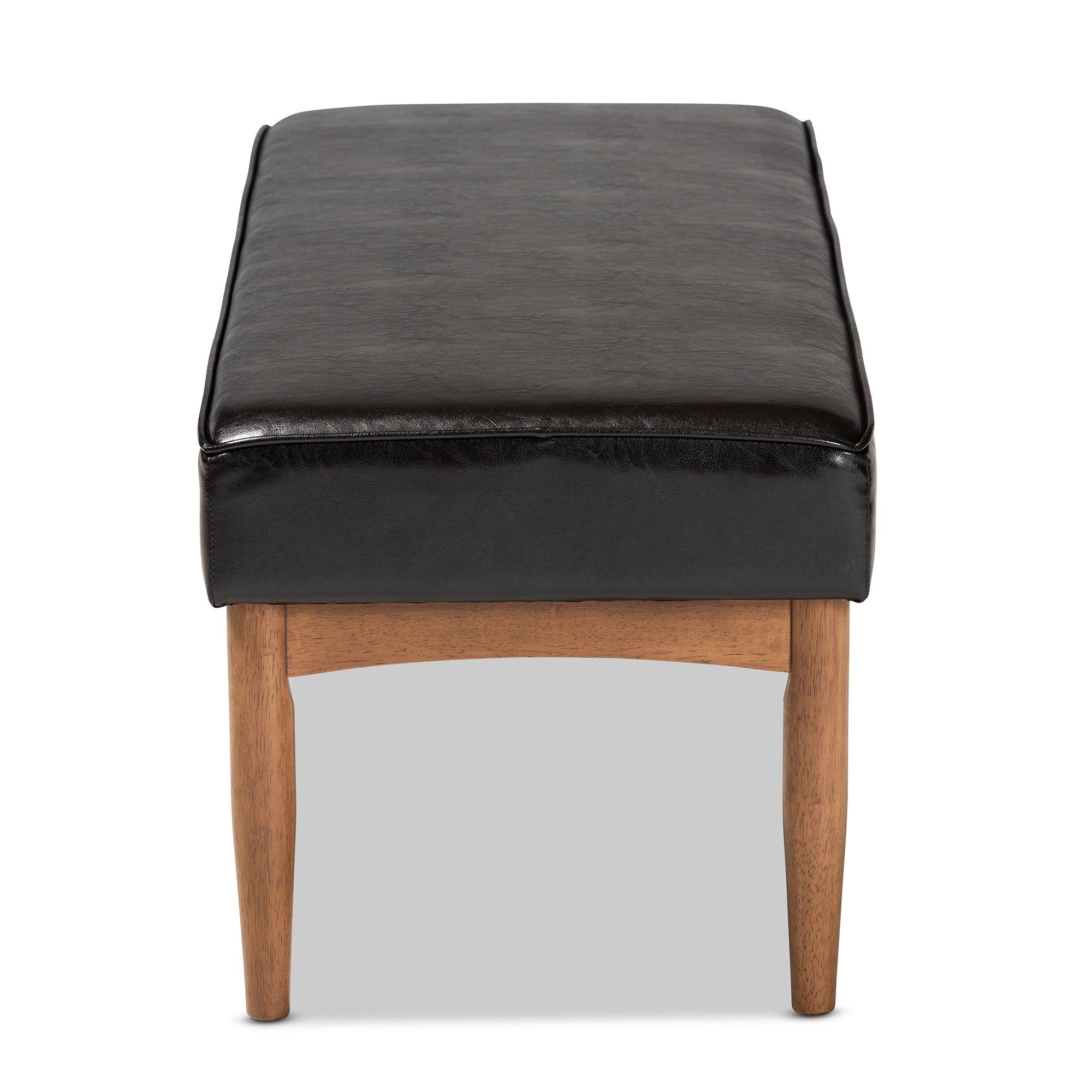 Arvid Mid-Century Modern Faux Leather Upholstered Wood Dining Bench