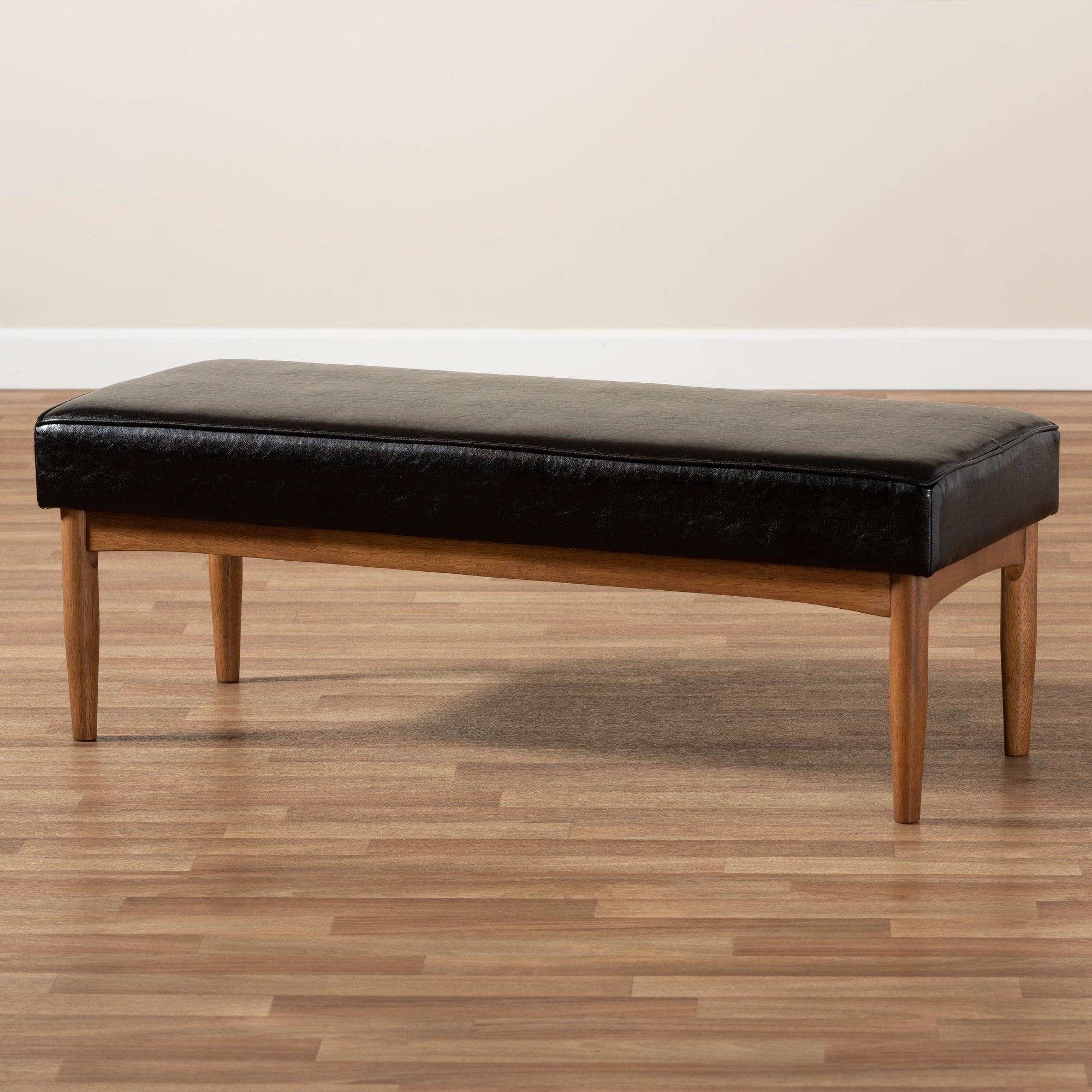 Arvid Mid-Century Modern Faux Leather Upholstered Wood Dining Bench