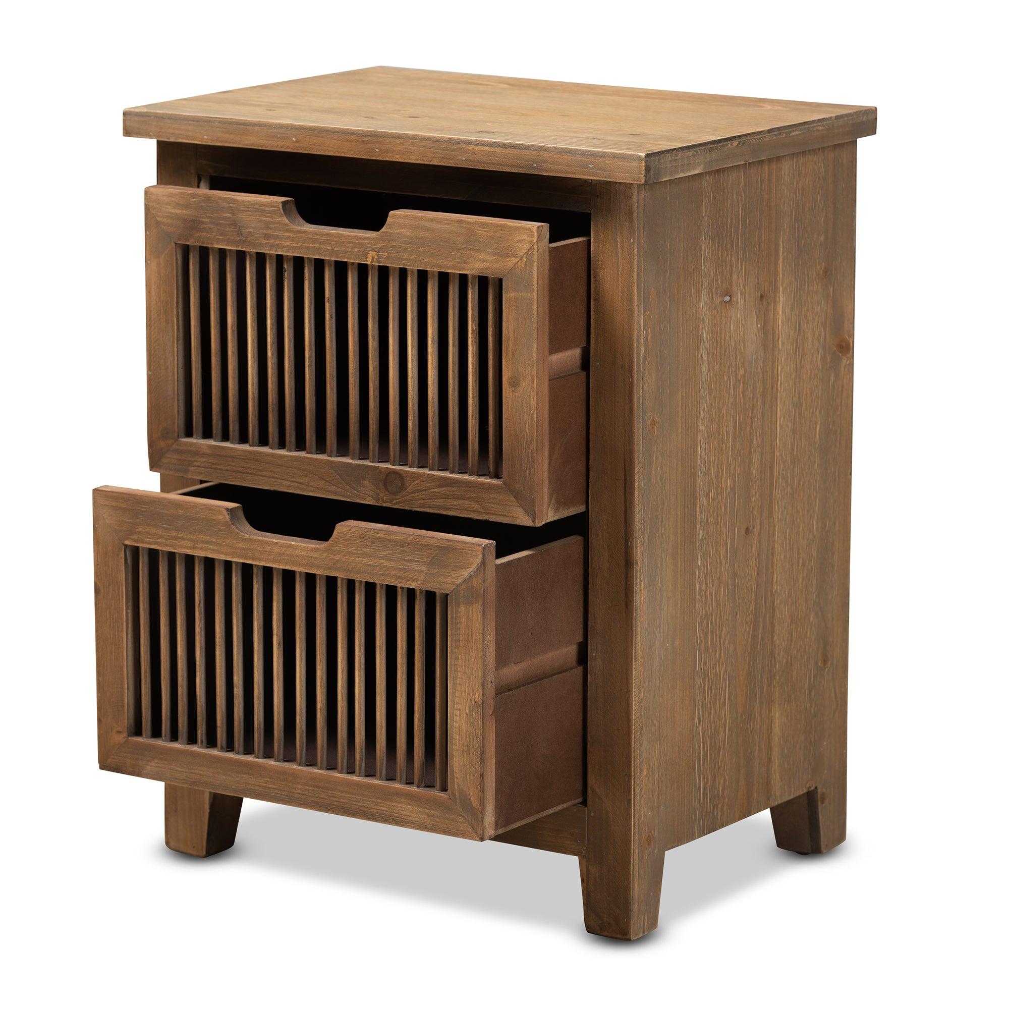 Clement Rustic Transitional Medium Finished 2-Drawer Wood Spindle End Table