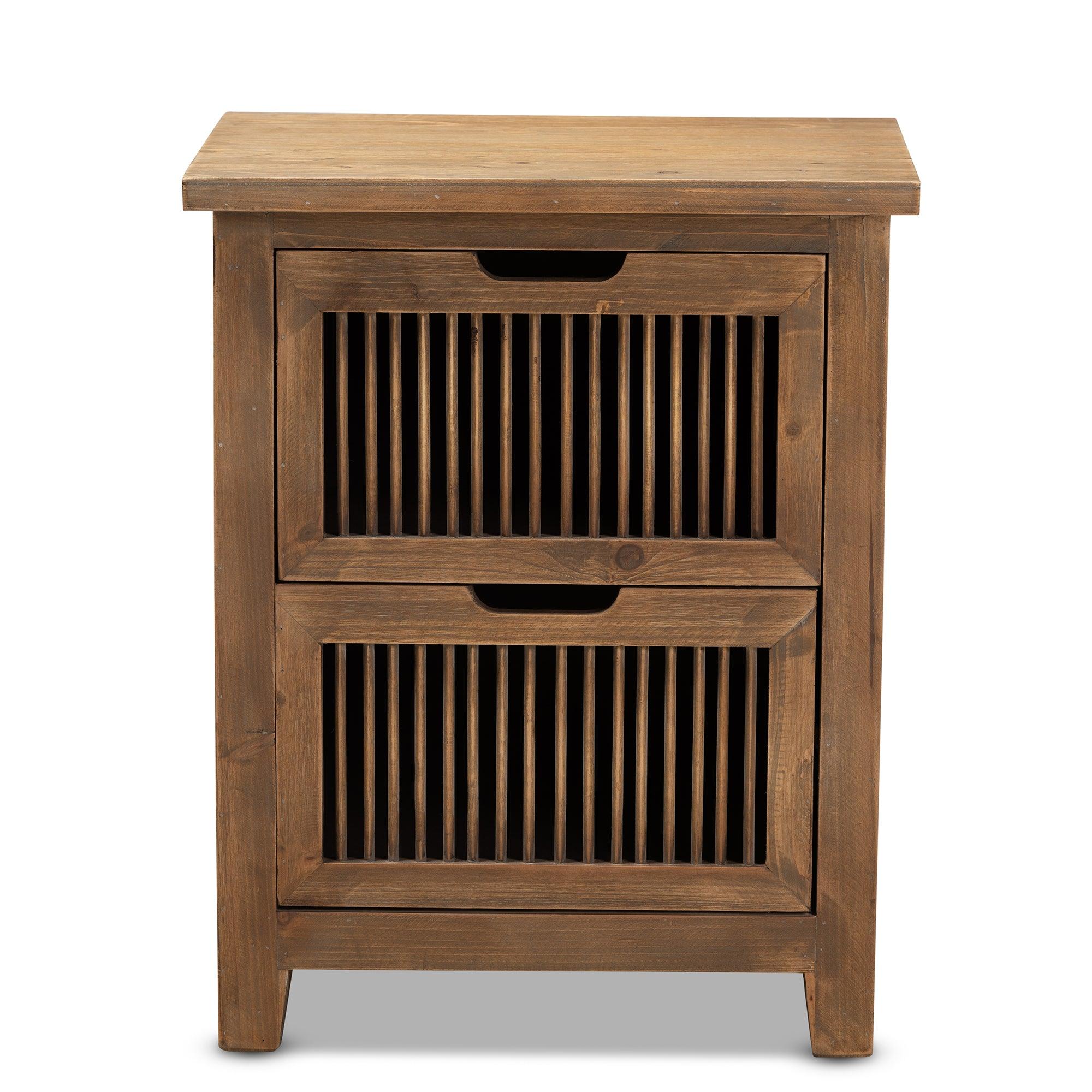 Clement Rustic Transitional Medium Finished 2-Drawer Wood Spindle End Table