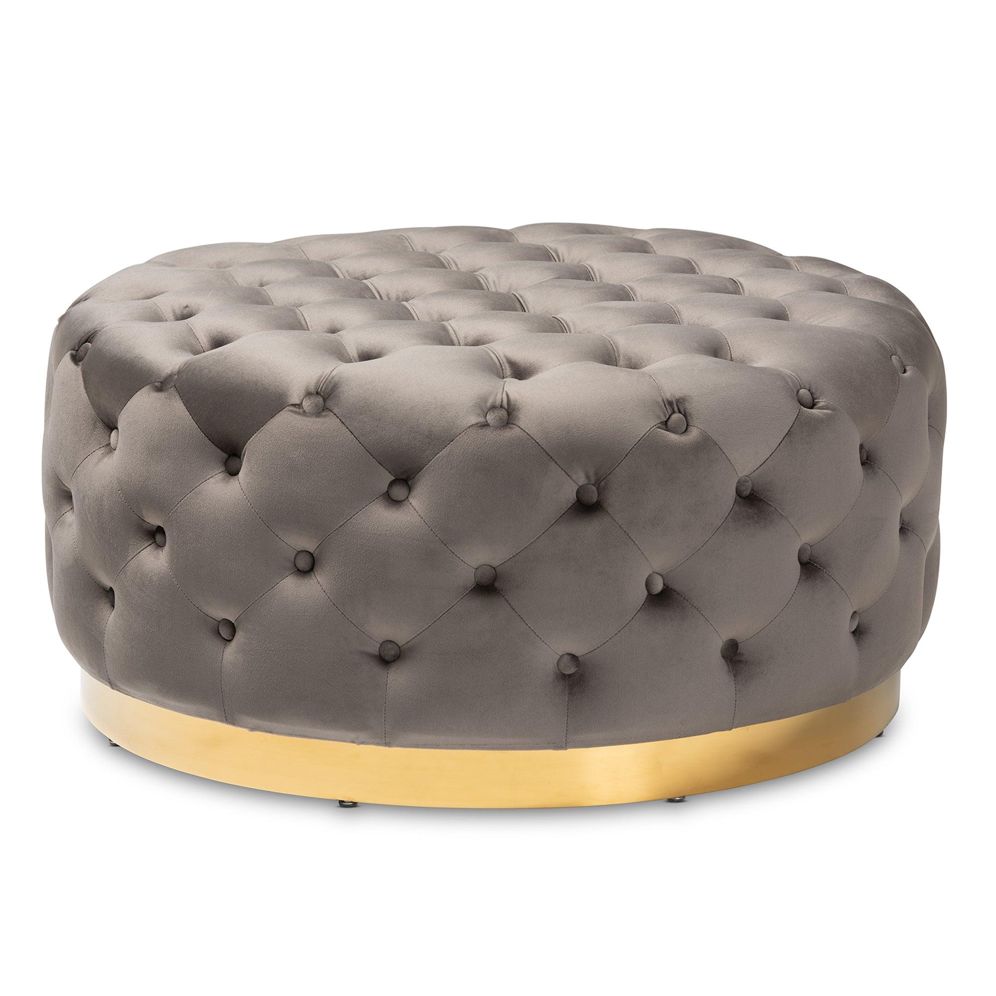 Sasha Glam and Luxe Velvet Fabric Upholstered Finished Round Cocktail Ottoman