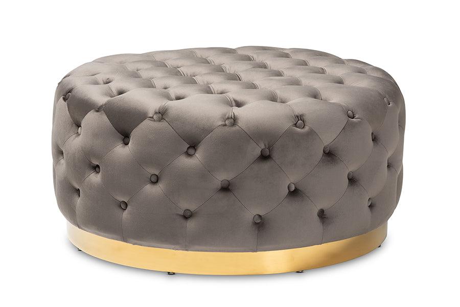 Sasha Glam and Luxe Velvet Fabric Upholstered Finished Round Cocktail Ottoman