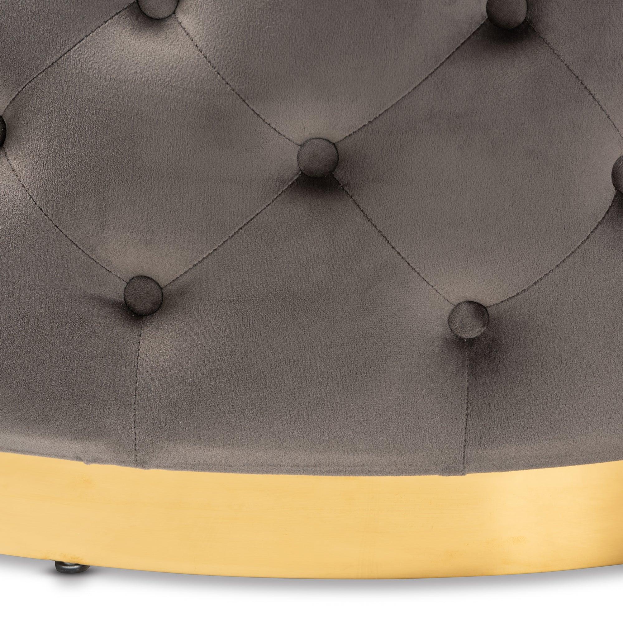 Sasha Glam and Luxe Velvet Fabric Upholstered Finished Round Cocktail Ottoman