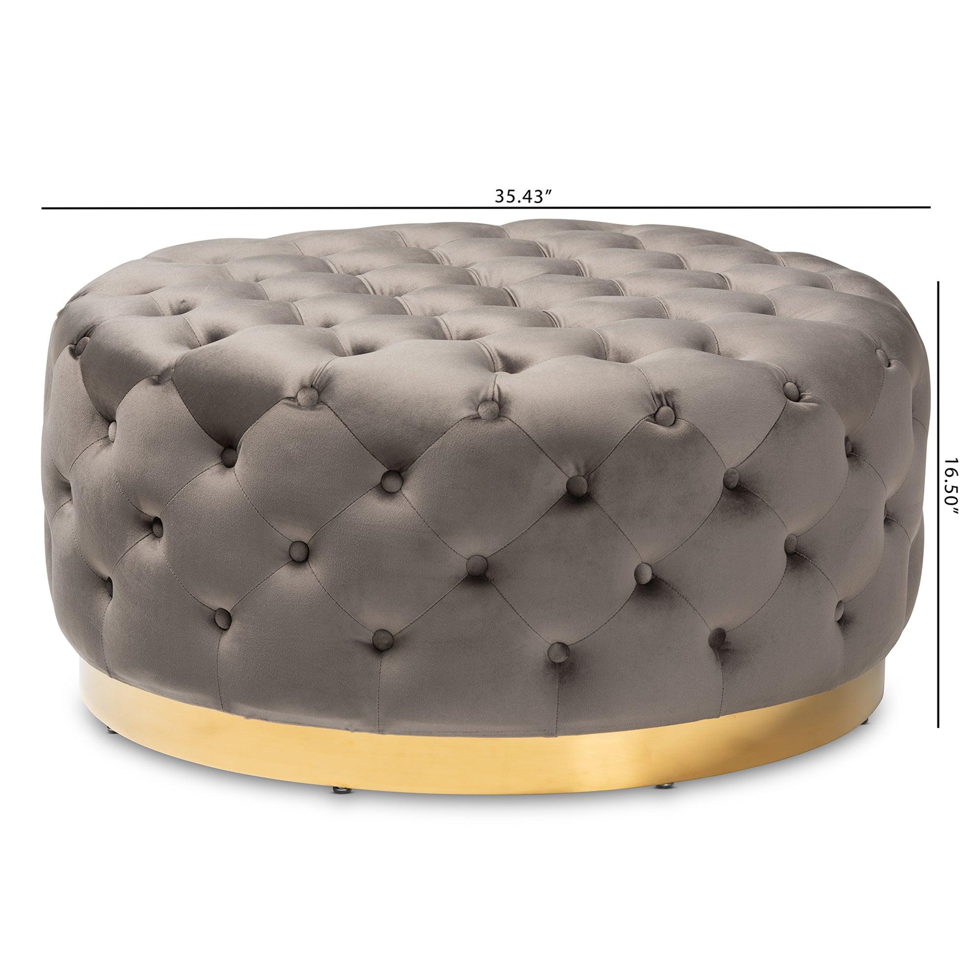 Sasha Glam and Luxe Velvet Fabric Upholstered Finished Round Cocktail Ottoman