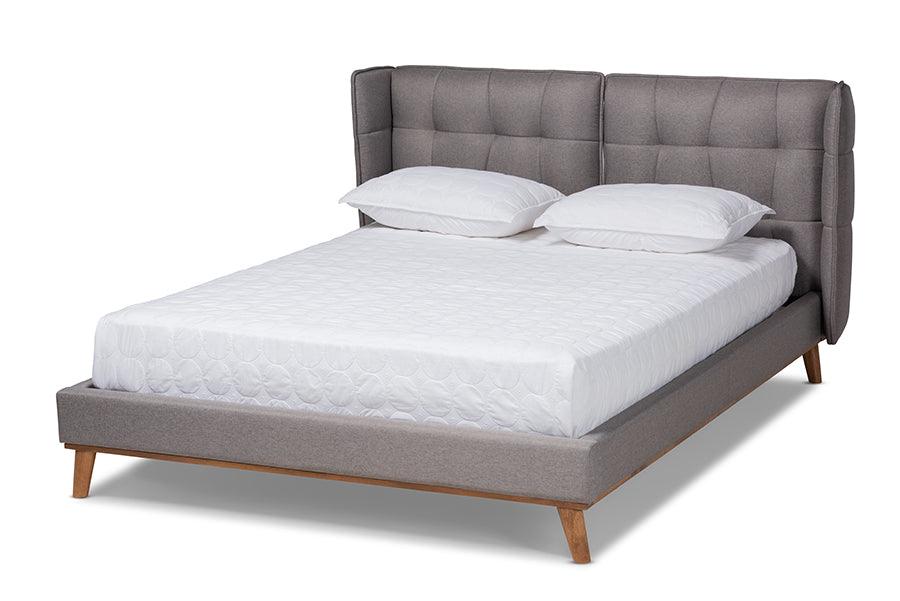 Gretchen Modern and Contemporary Fabric Upholstered and Finished Wood Platform Wingback Bed