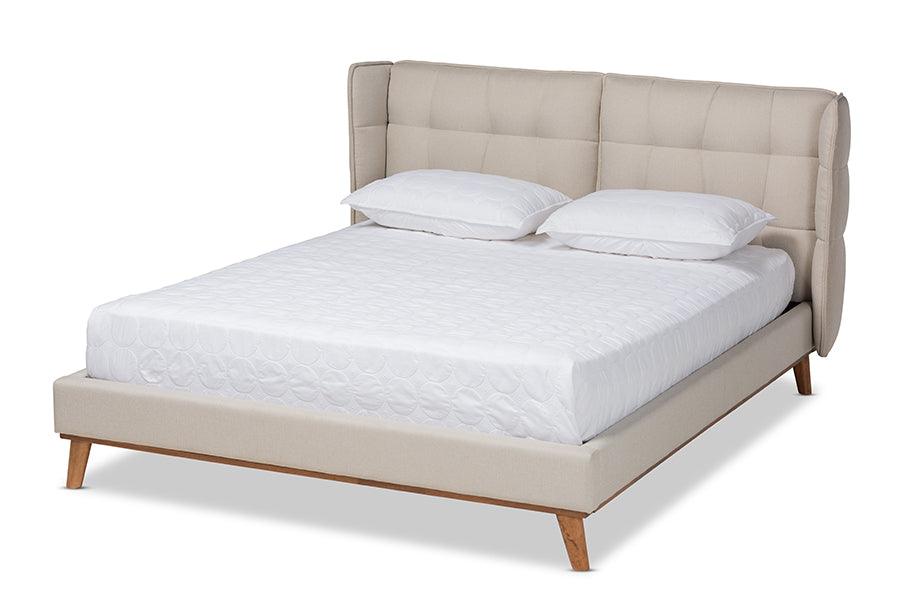 Gretchen Modern and Contemporary Light Fabric Upholstered and Finished Wood Platform Wingback Bed