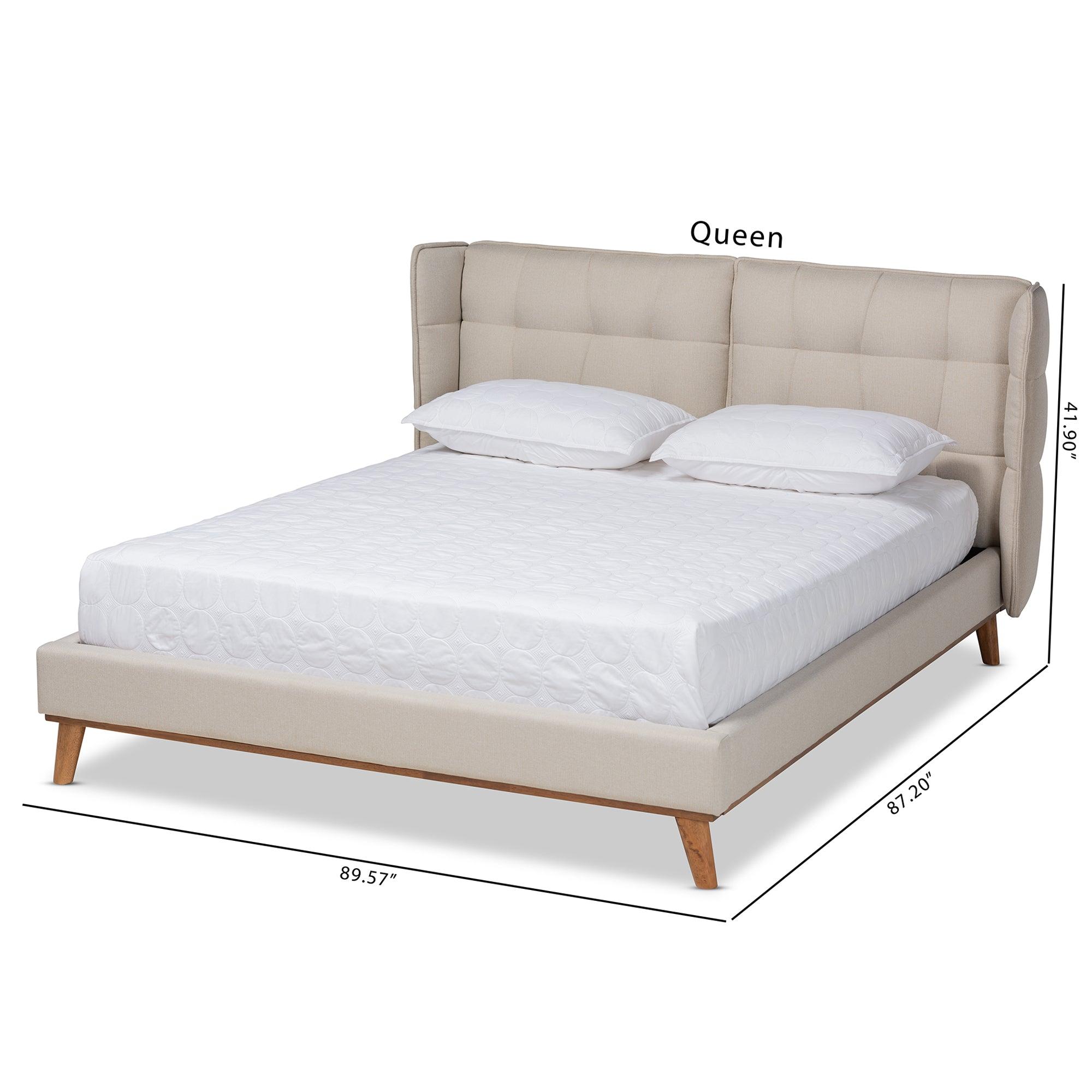 Gretchen Modern and Contemporary Light Fabric Upholstered and Finished Wood Platform Wingback Bed