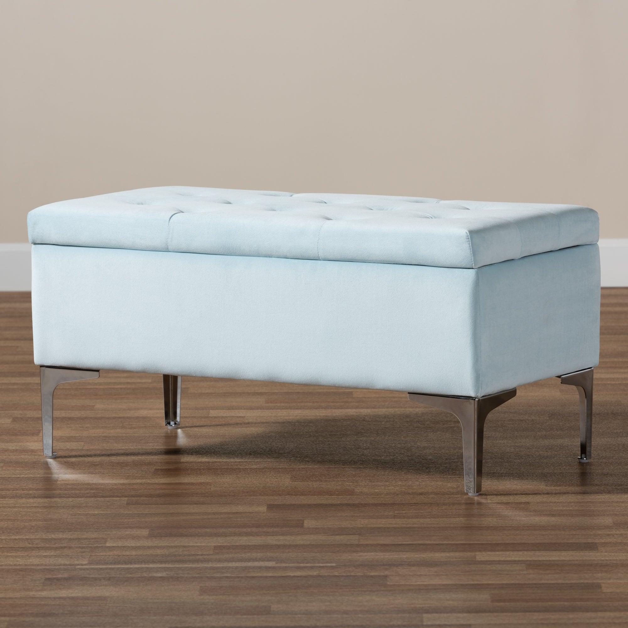 Mabel Modern and Contemporary Transitional Velvet Fabric Upholstered Finished Storage Ottoman