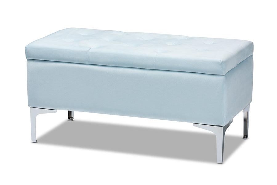 Mabel Modern and Contemporary Transitional Velvet Fabric Upholstered Finished Storage Ottoman