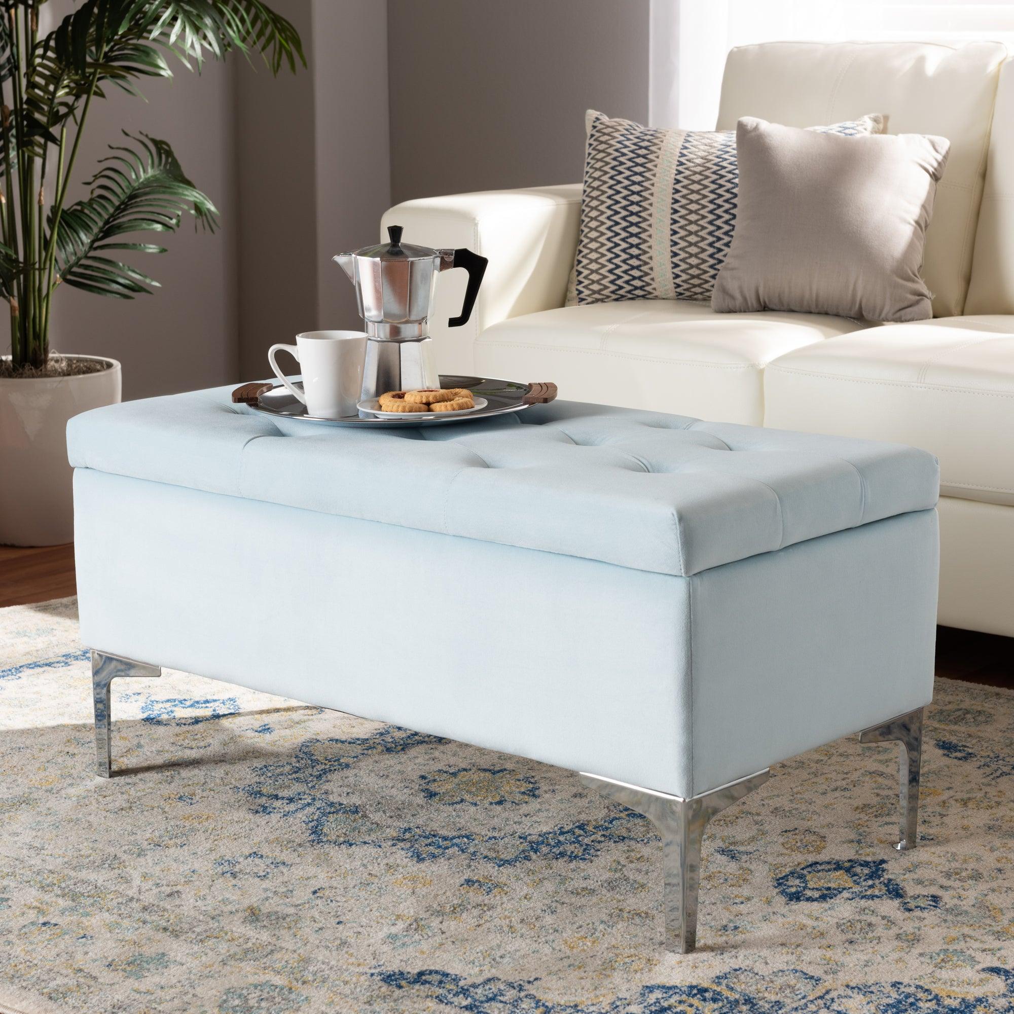 Mabel Modern and Contemporary Transitional Velvet Fabric Upholstered Finished Storage Ottoman