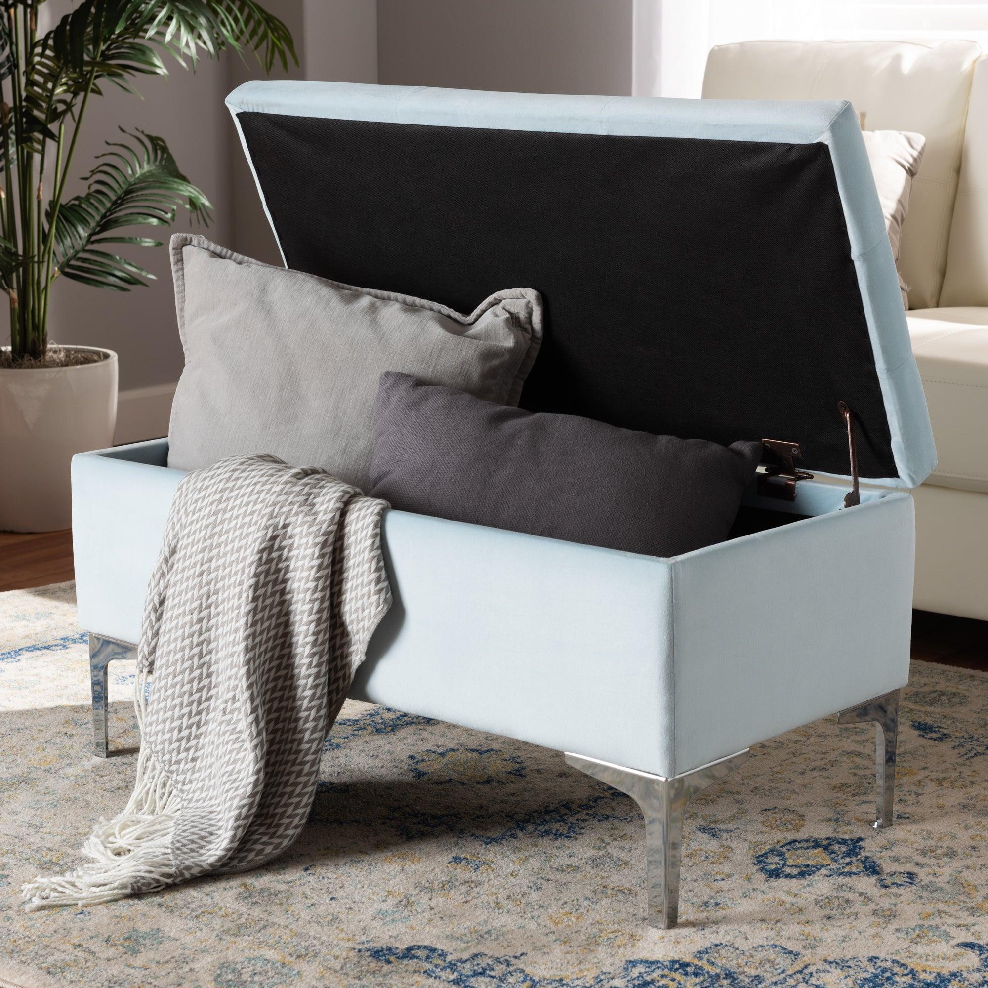 Mabel Modern and Contemporary Transitional Velvet Fabric Upholstered Finished Storage Ottoman