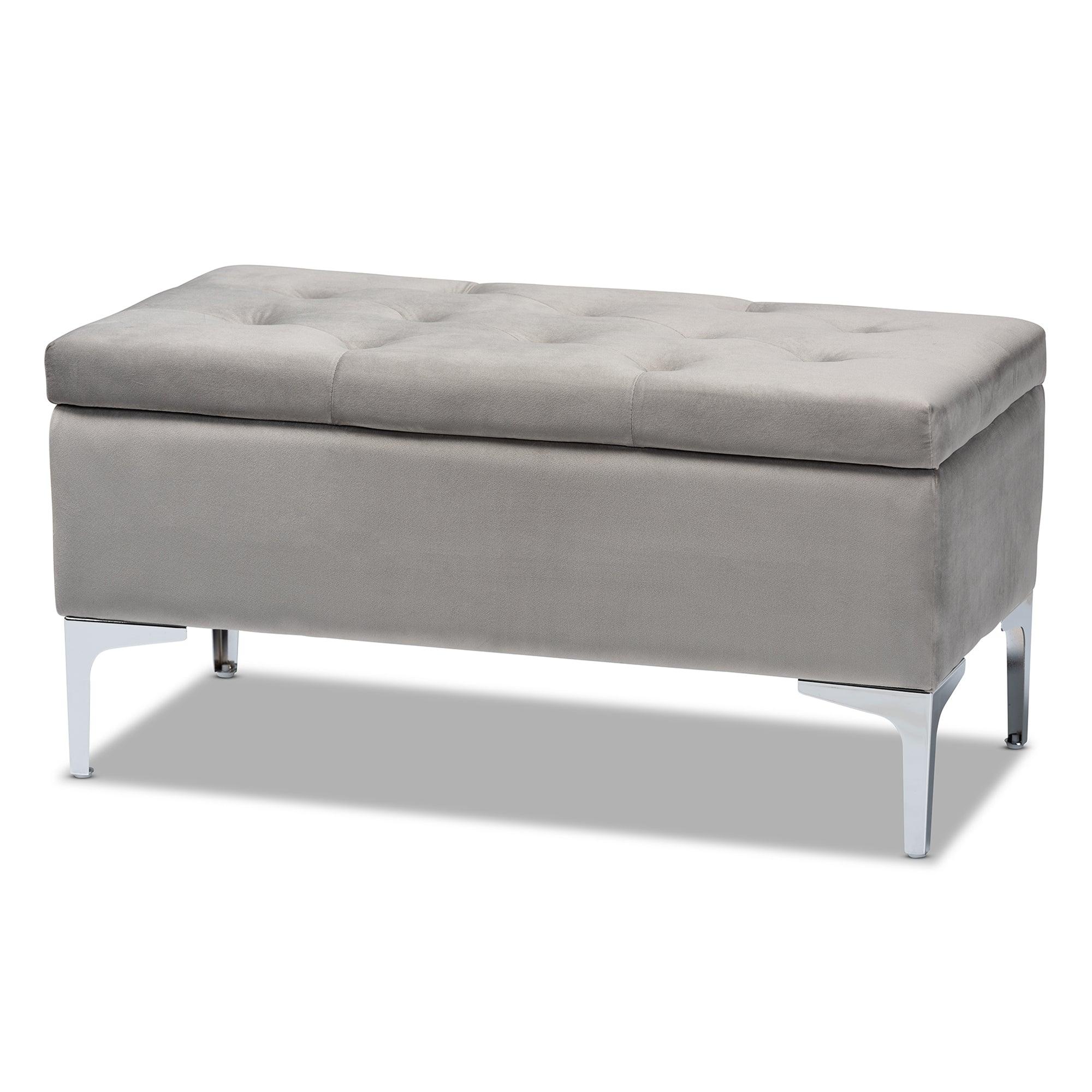 Mabel Modern and Contemporary Transitional Velvet Fabric Upholstered Finished Storage Ottoman