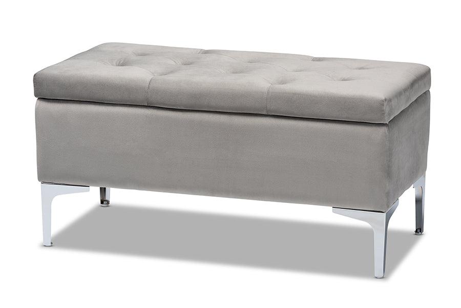 Mabel Modern and Contemporary Transitional Velvet Fabric Upholstered Finished Storage Ottoman