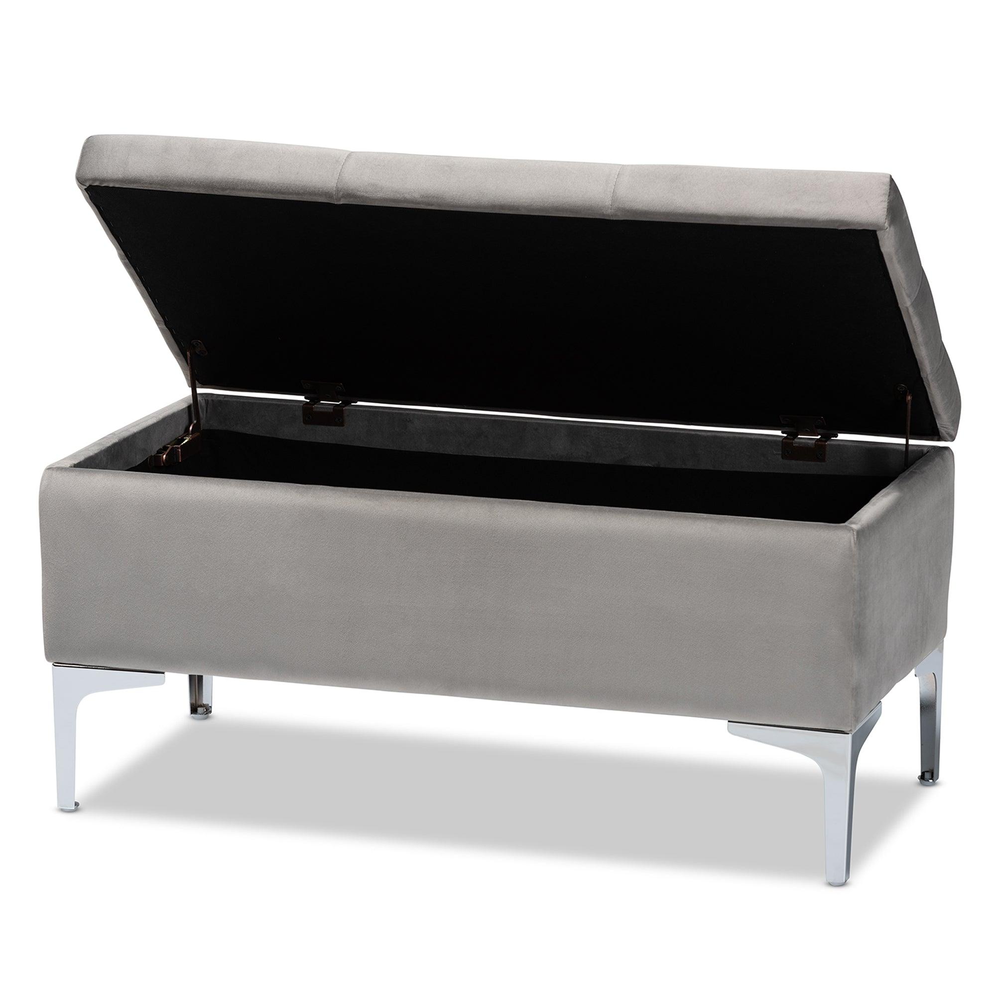 Mabel Modern and Contemporary Transitional Velvet Fabric Upholstered Finished Storage Ottoman