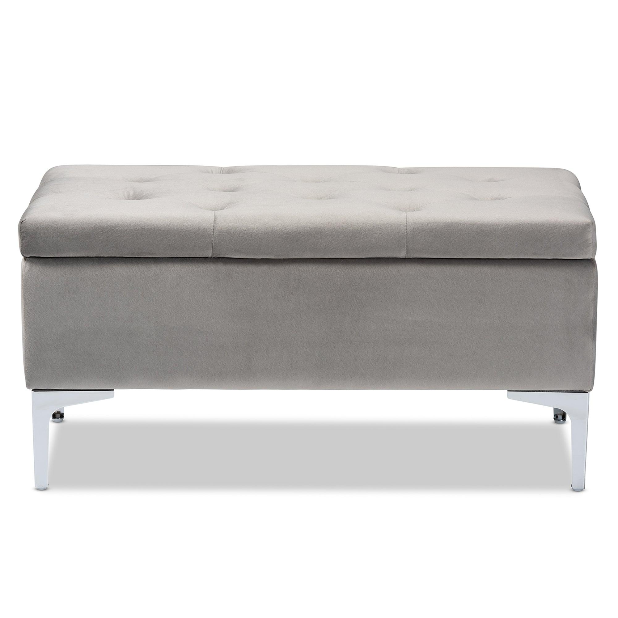 Mabel Modern and Contemporary Transitional Velvet Fabric Upholstered Finished Storage Ottoman