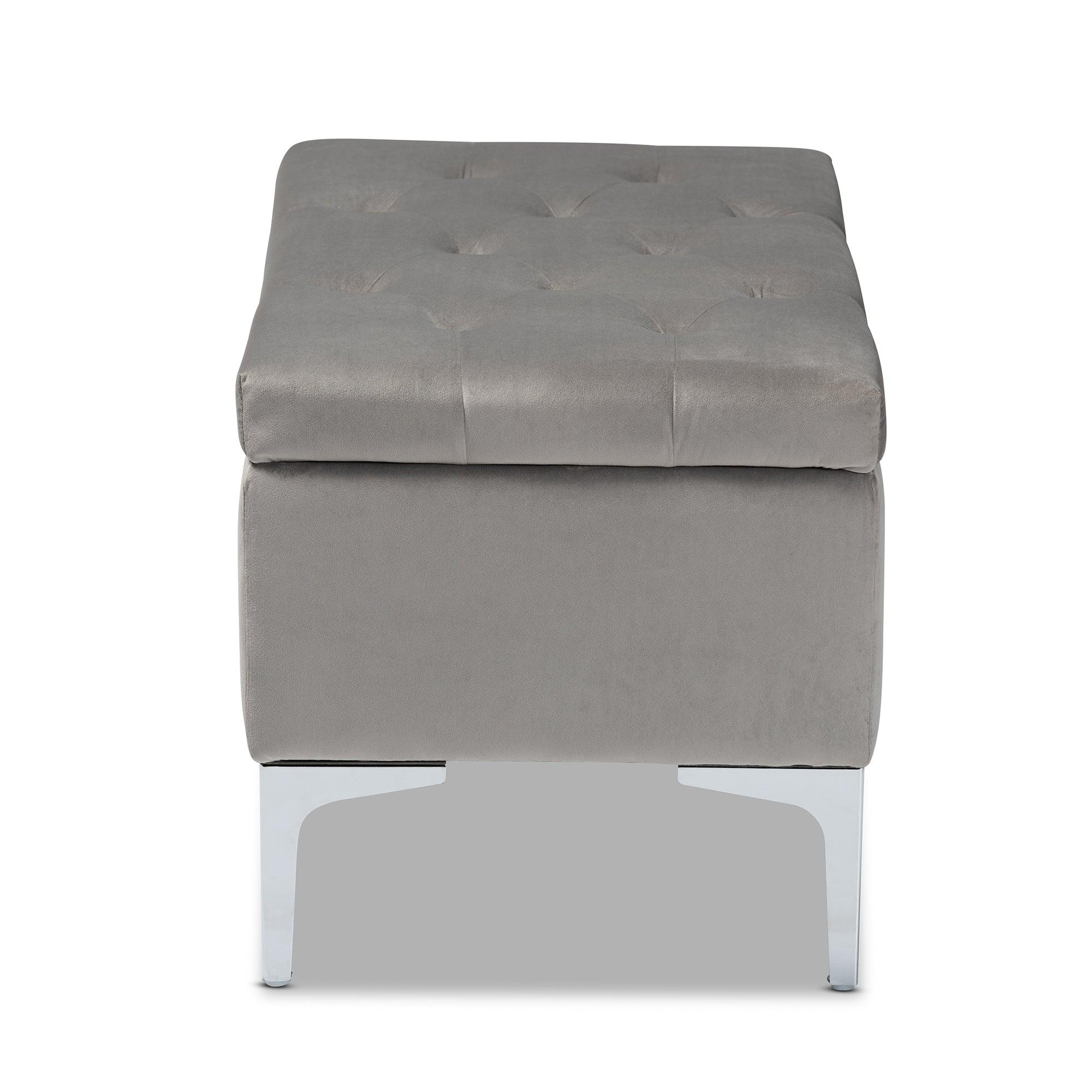 Mabel Modern and Contemporary Transitional Velvet Fabric Upholstered Finished Storage Ottoman