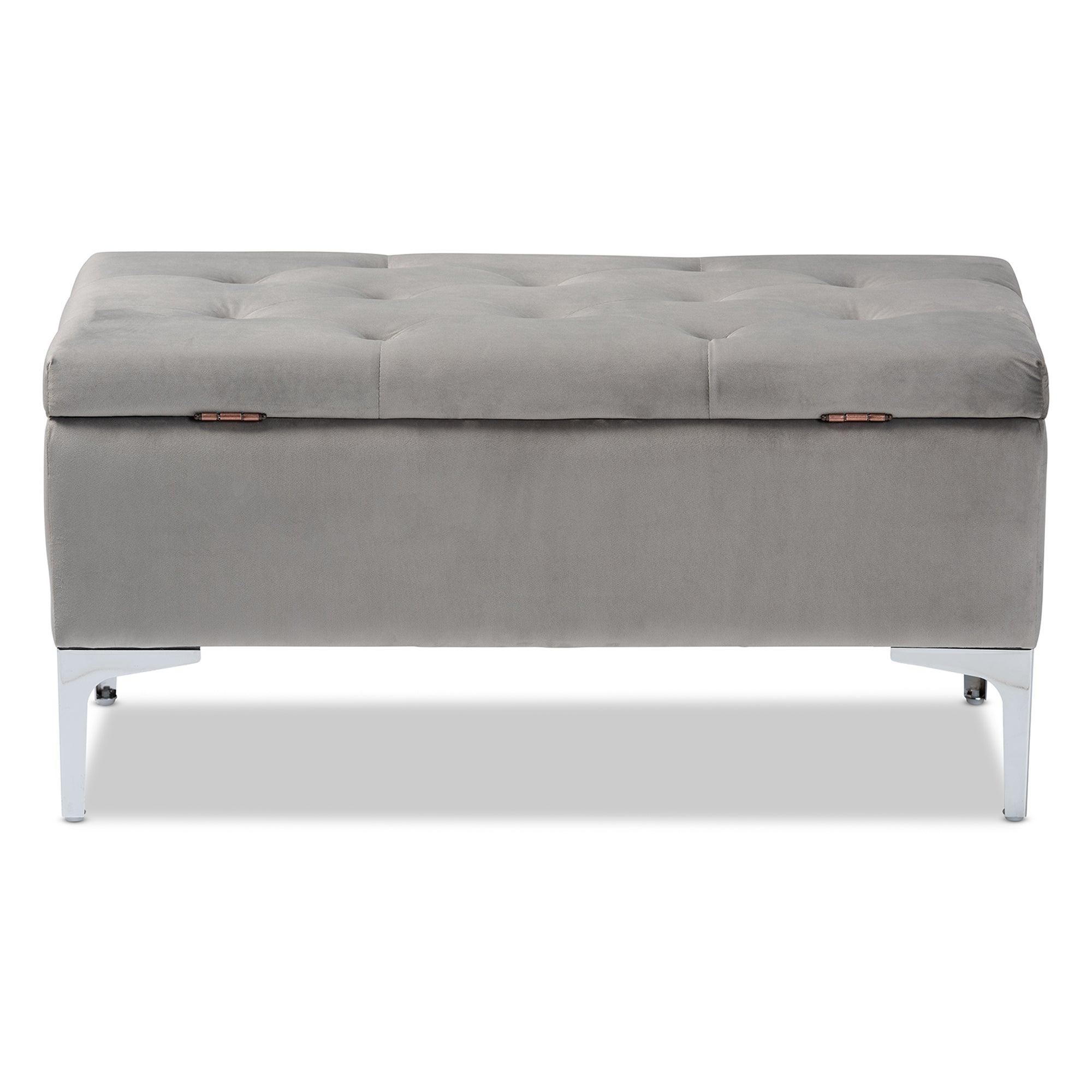 Mabel Modern and Contemporary Transitional Velvet Fabric Upholstered Finished Storage Ottoman