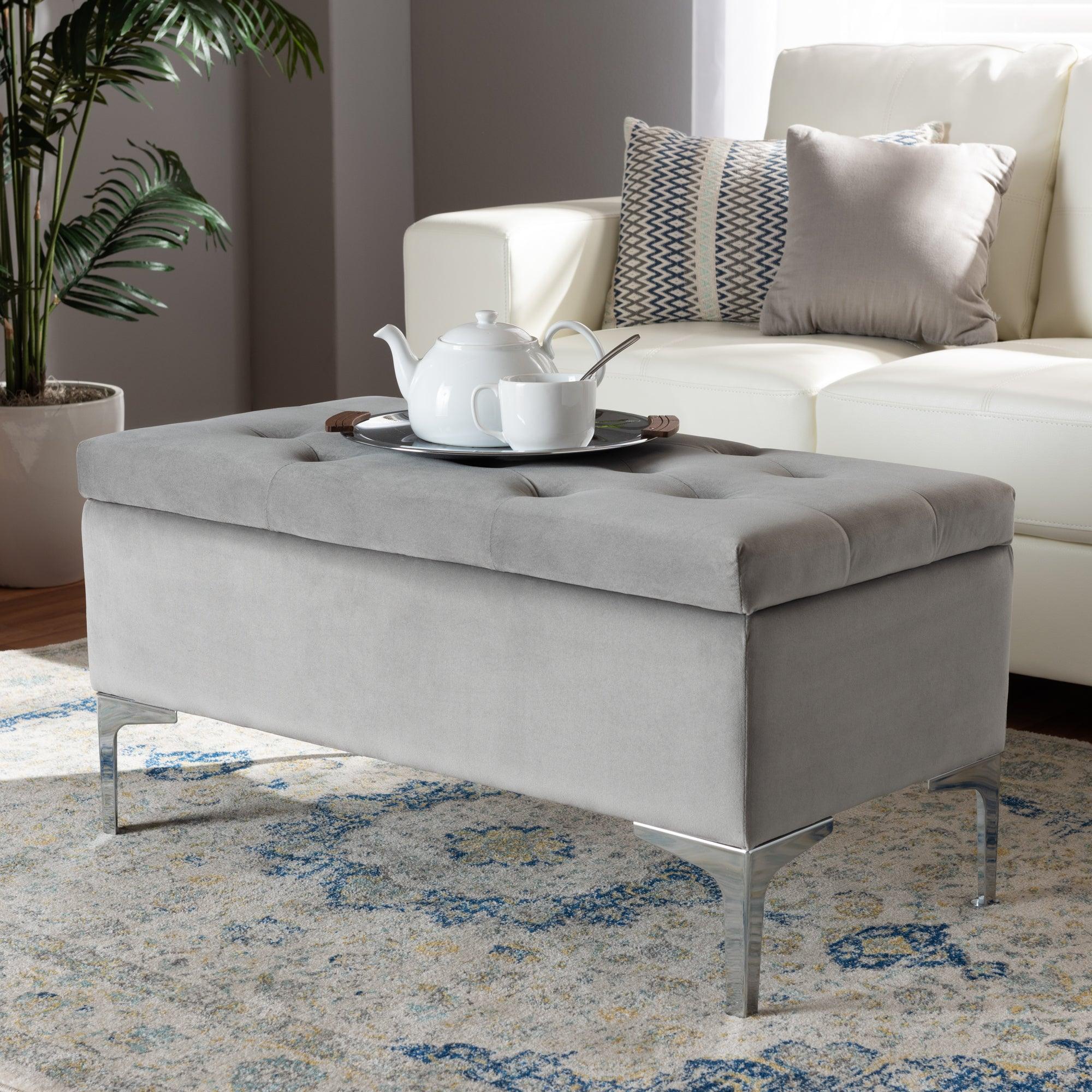 Mabel Modern and Contemporary Transitional Velvet Fabric Upholstered Finished Storage Ottoman
