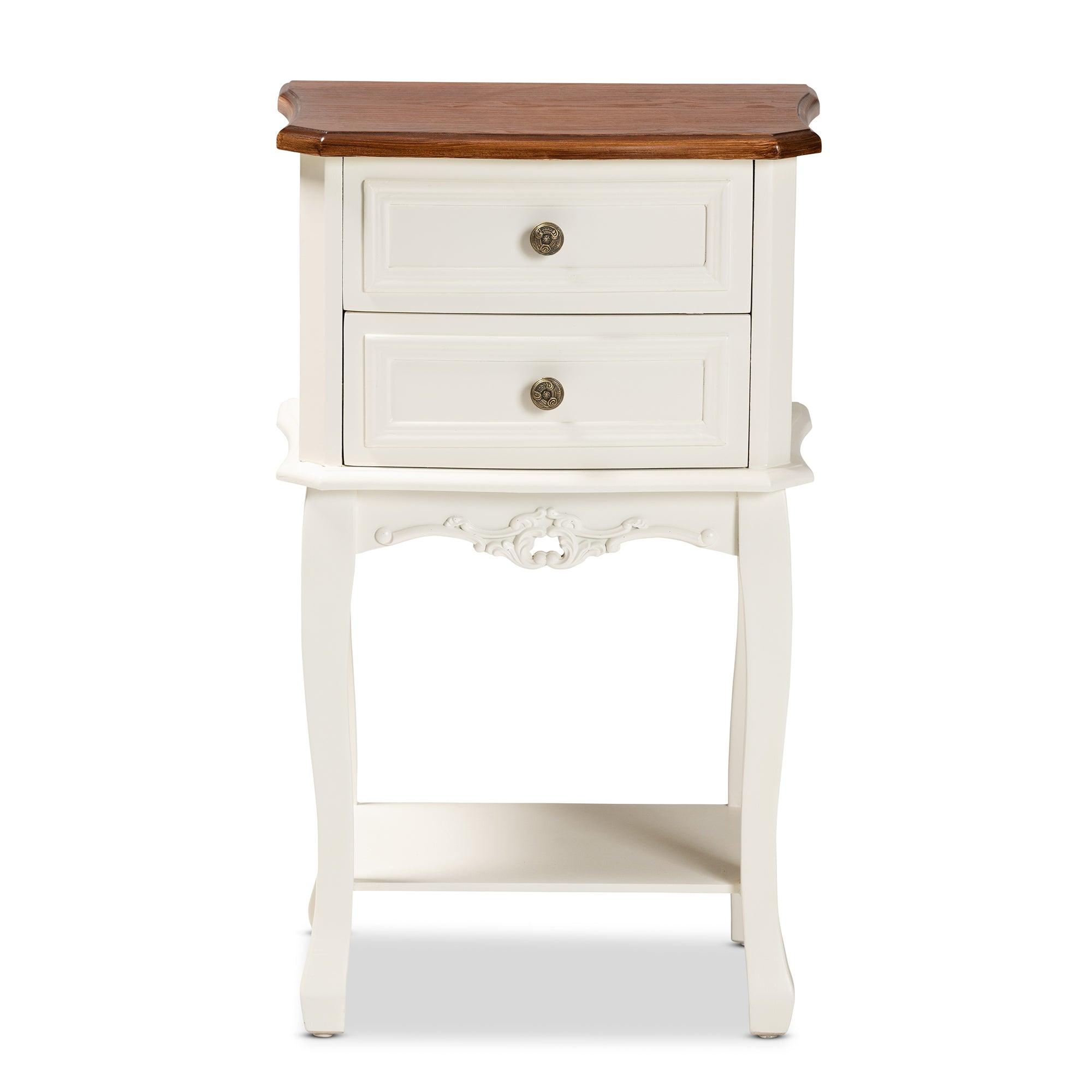Darla Classic and Traditional French and Cherry Finished Wood 2-Drawer End Table