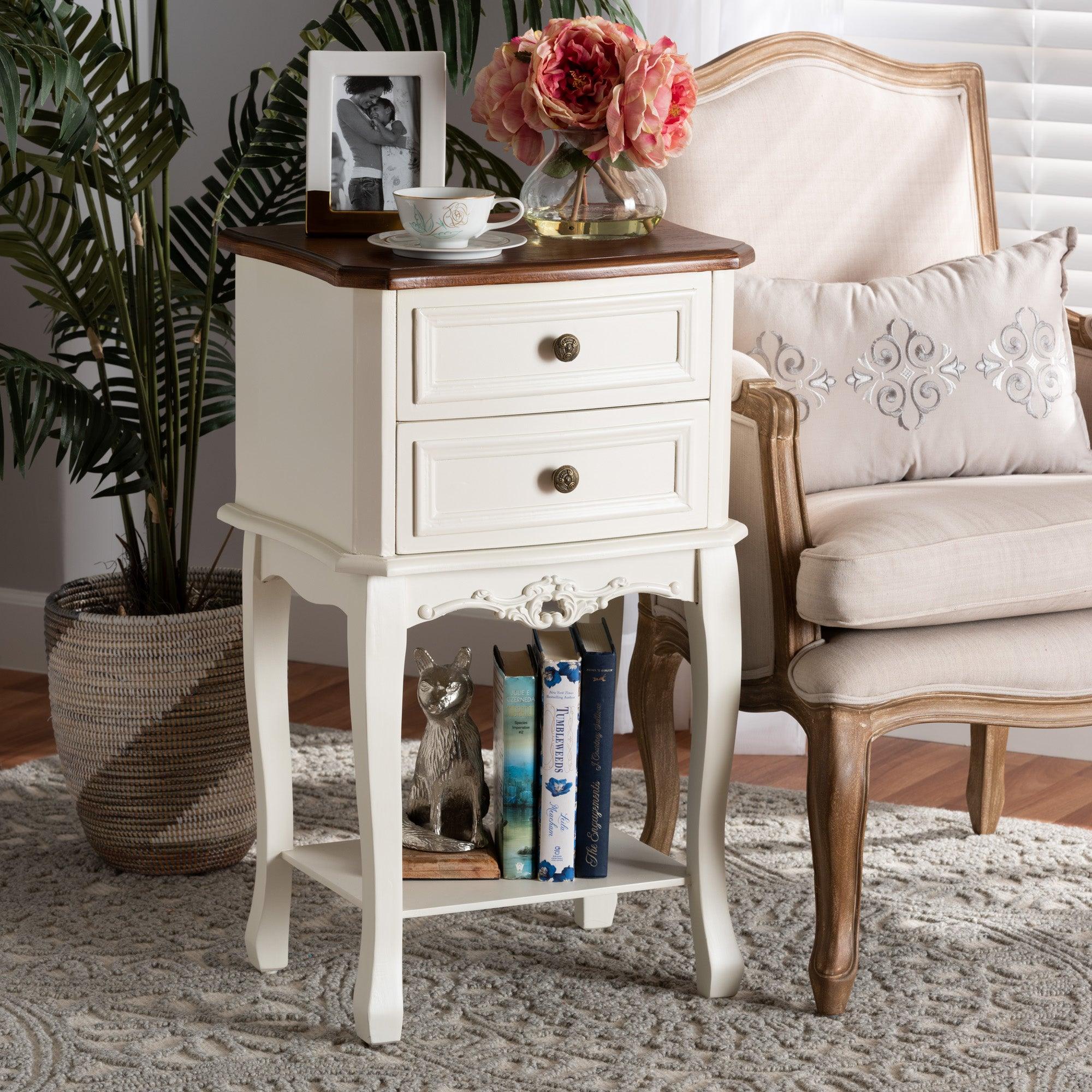 Darla Classic and Traditional French and Cherry Finished Wood 2-Drawer End Table