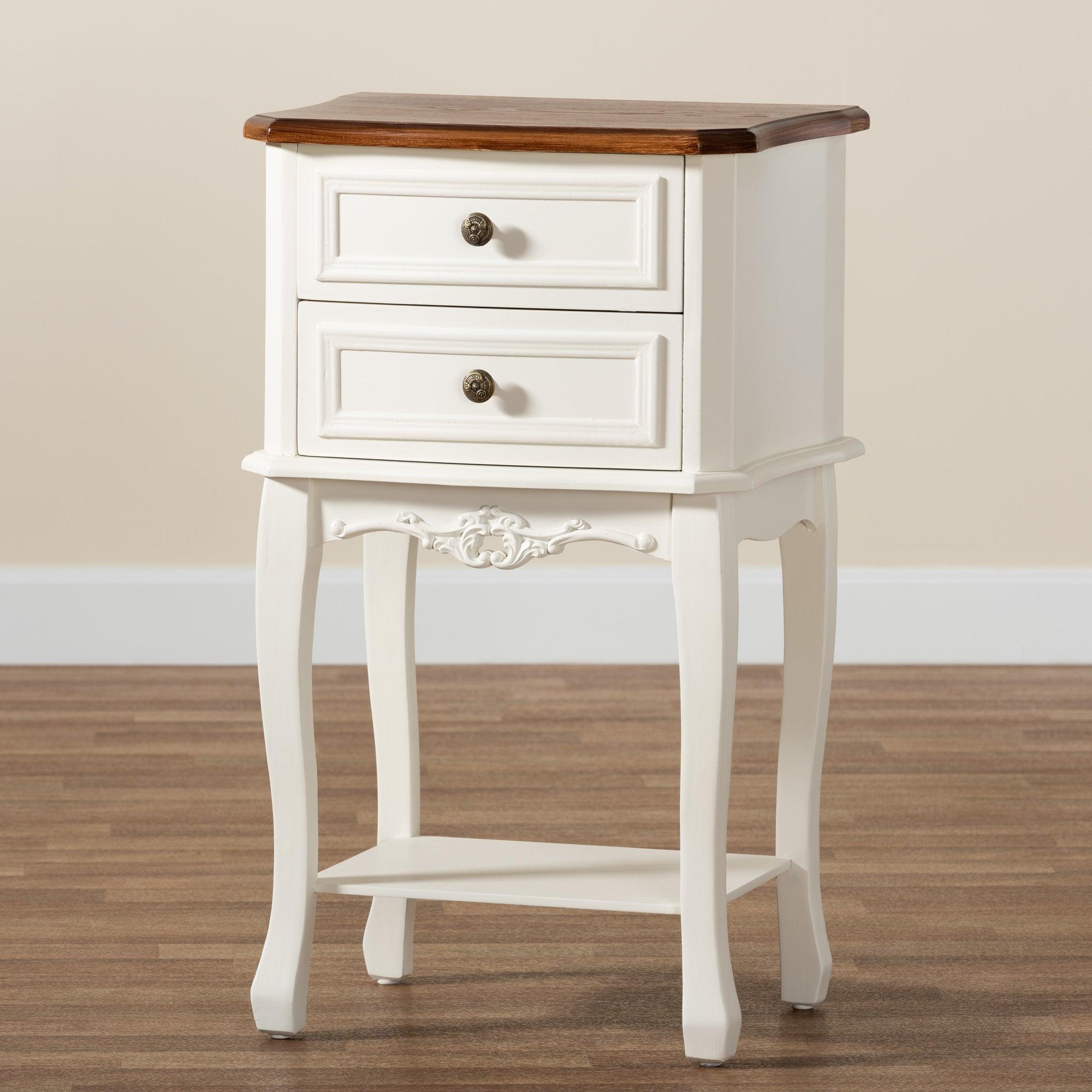 Darla Classic and Traditional French and Cherry Finished Wood 2-Drawer End Table