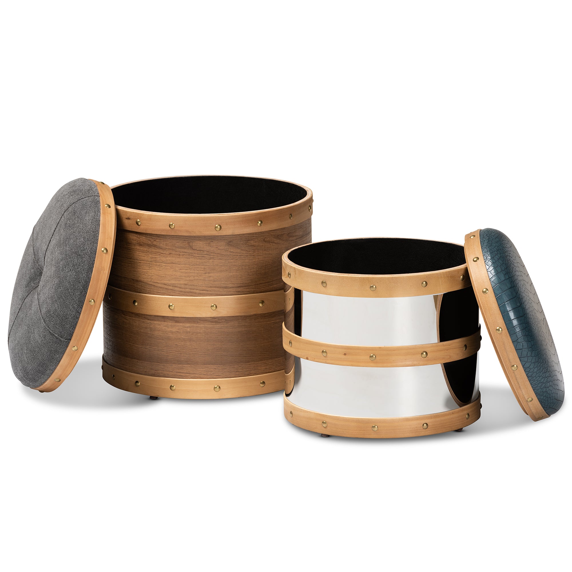 Caleb Modern Fabric and Alligator Faux Leather 2-Piece Storage Ottoman Set