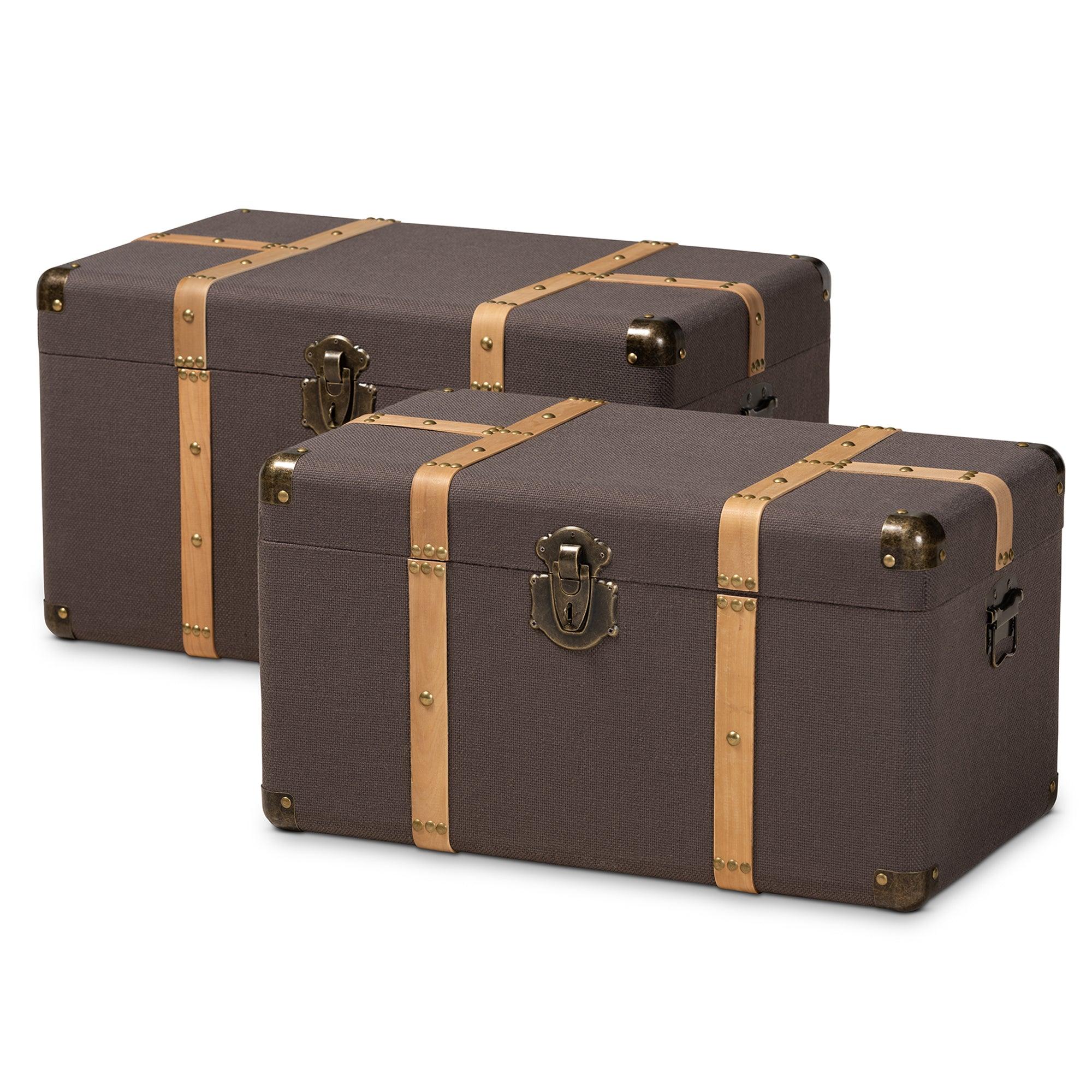 Stephen Modern and Contemporary Transitional Fabric Upholstered and Finished 2-Piece Storage Trunk Set
