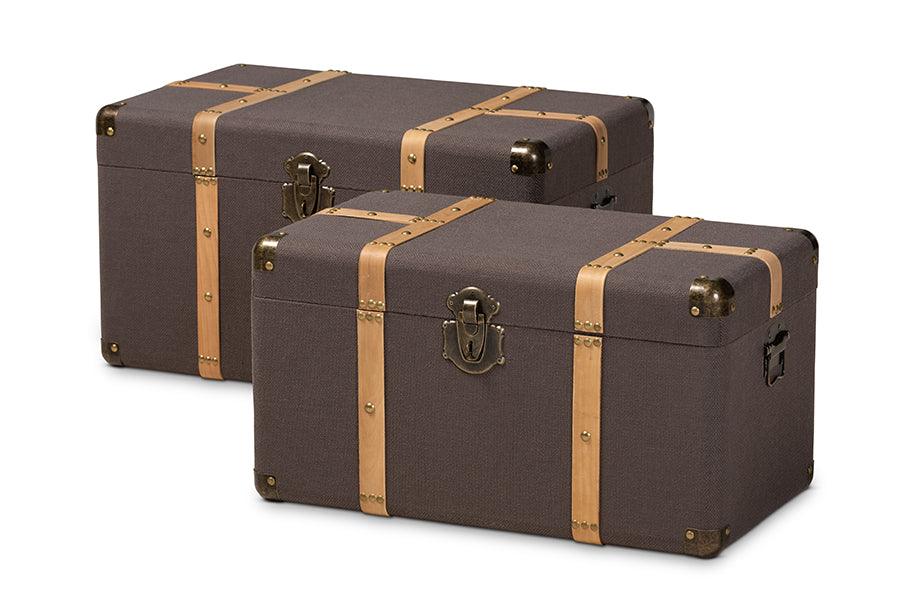 Stephen Modern and Contemporary Transitional Fabric Upholstered and Finished 2-Piece Storage Trunk Set