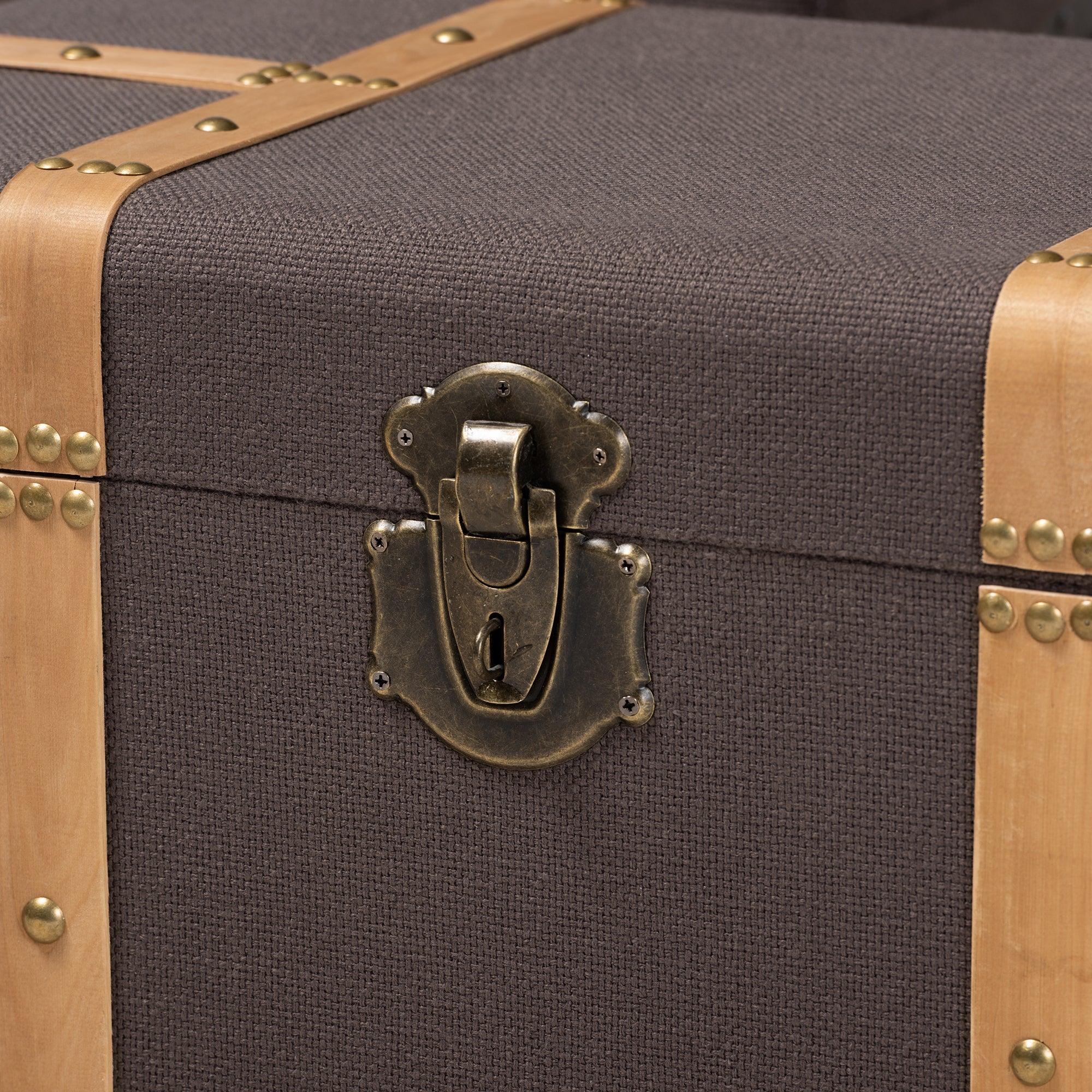 Stephen Modern and Contemporary Transitional Fabric Upholstered and Finished 2-Piece Storage Trunk Set