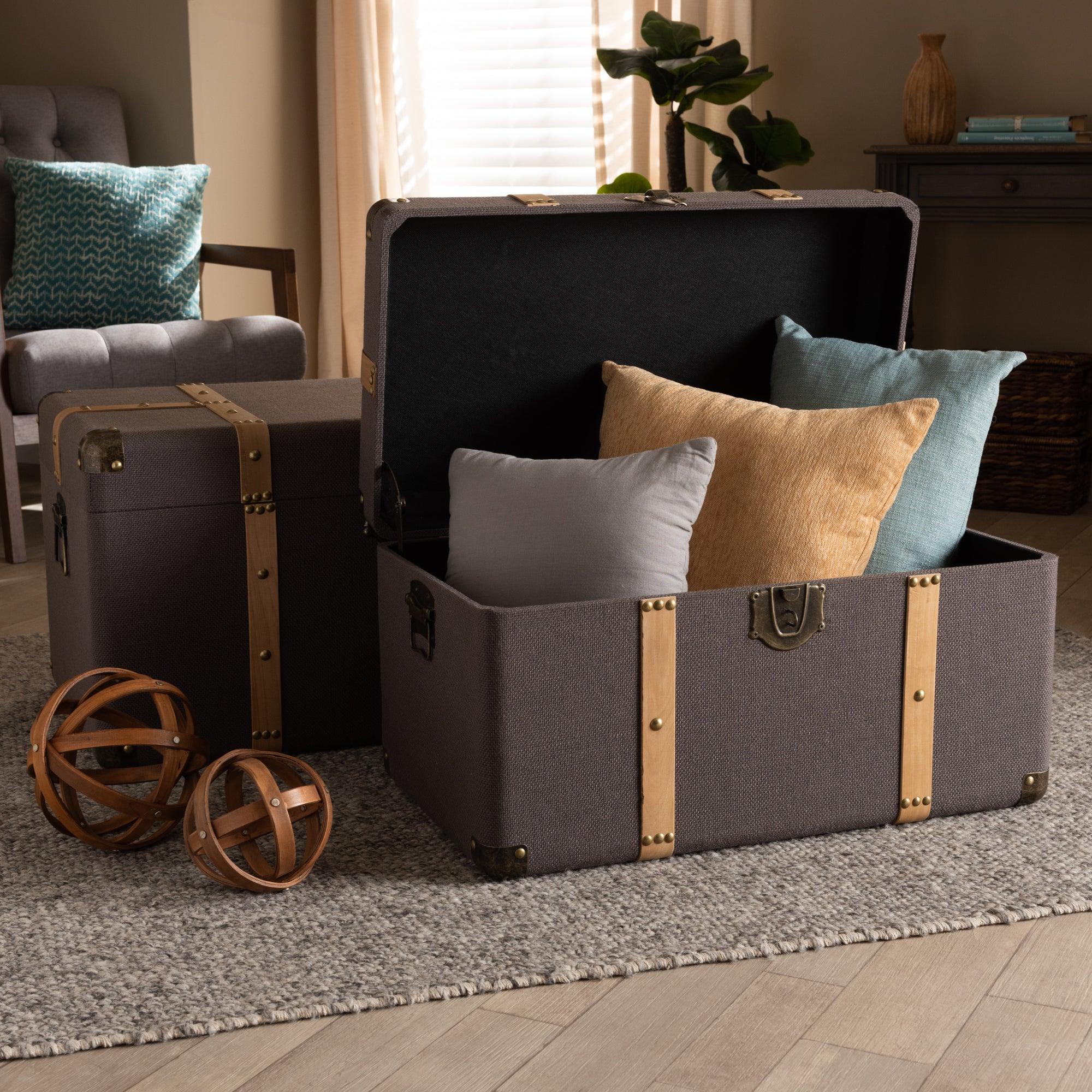 Stephen Modern and Contemporary Transitional Fabric Upholstered and Finished 2-Piece Storage Trunk Set