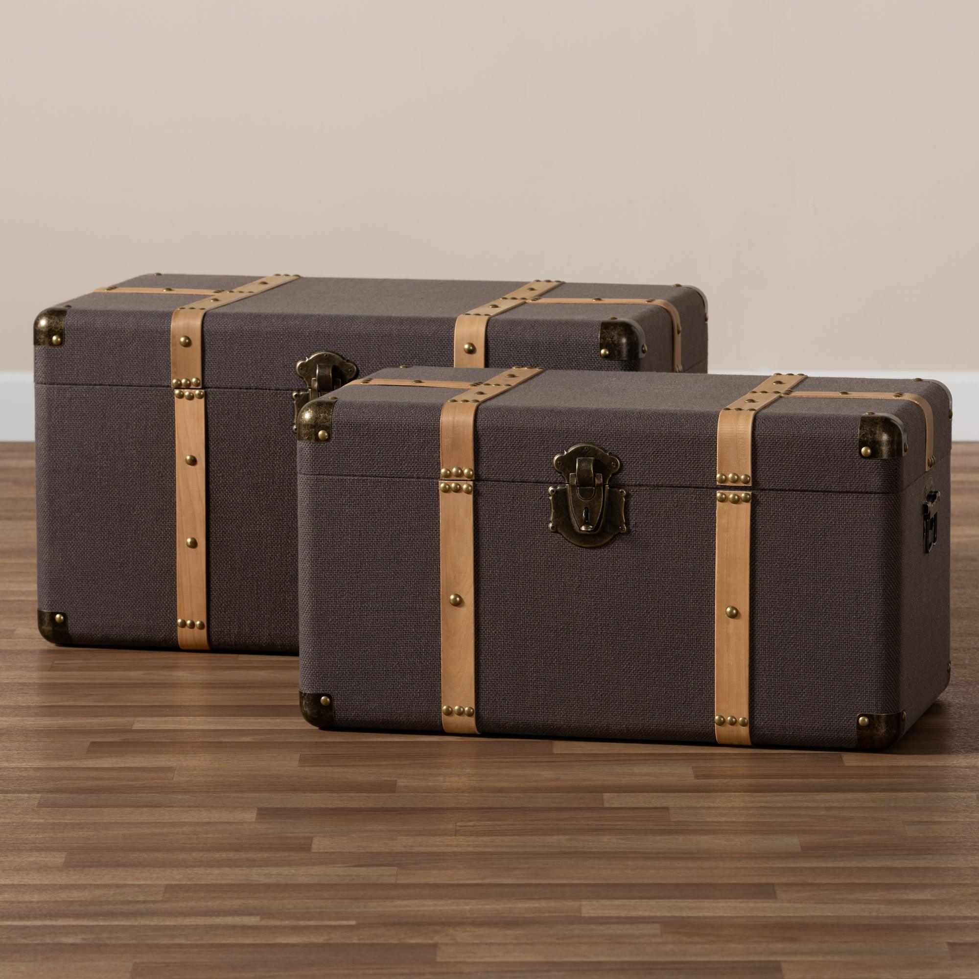 Stephen Modern and Contemporary Transitional Fabric Upholstered and Finished 2-Piece Storage Trunk Set