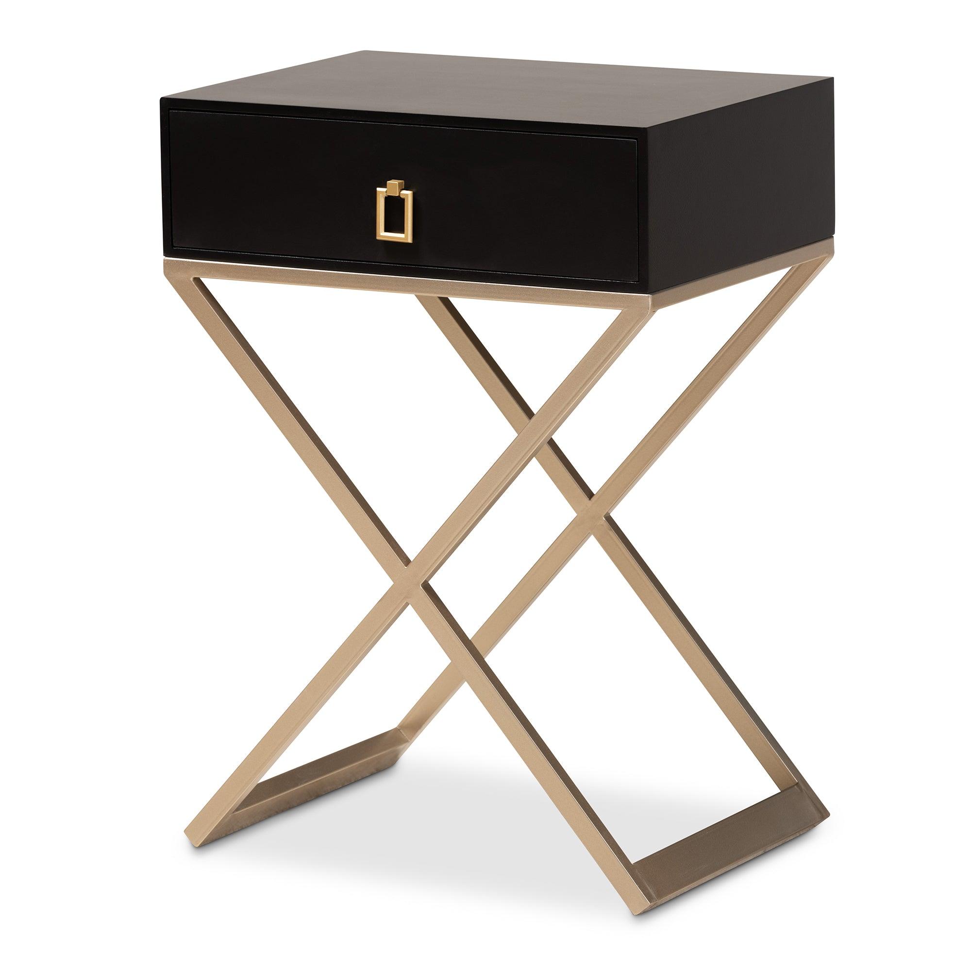 Patricia Modern and Contemporary Finished Wood and Powder Coated Brass Effect Metal 1-Drawer End Table