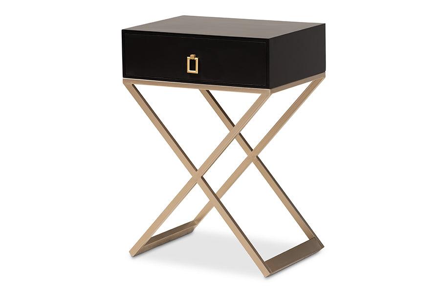 Patricia Modern and Contemporary Finished Wood and Powder Coated Brass Effect Metal 1-Drawer End Table
