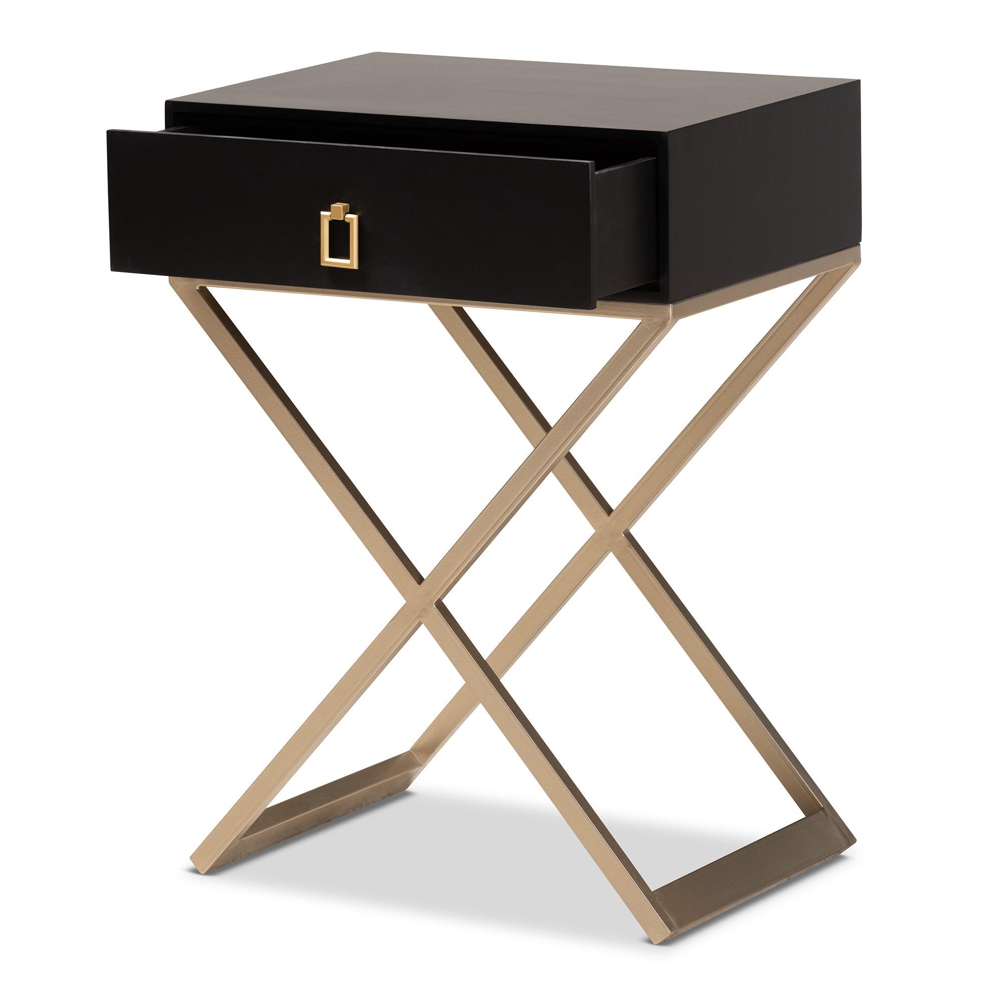 Patricia Modern and Contemporary Finished Wood and Powder Coated Brass Effect Metal 1-Drawer End Table