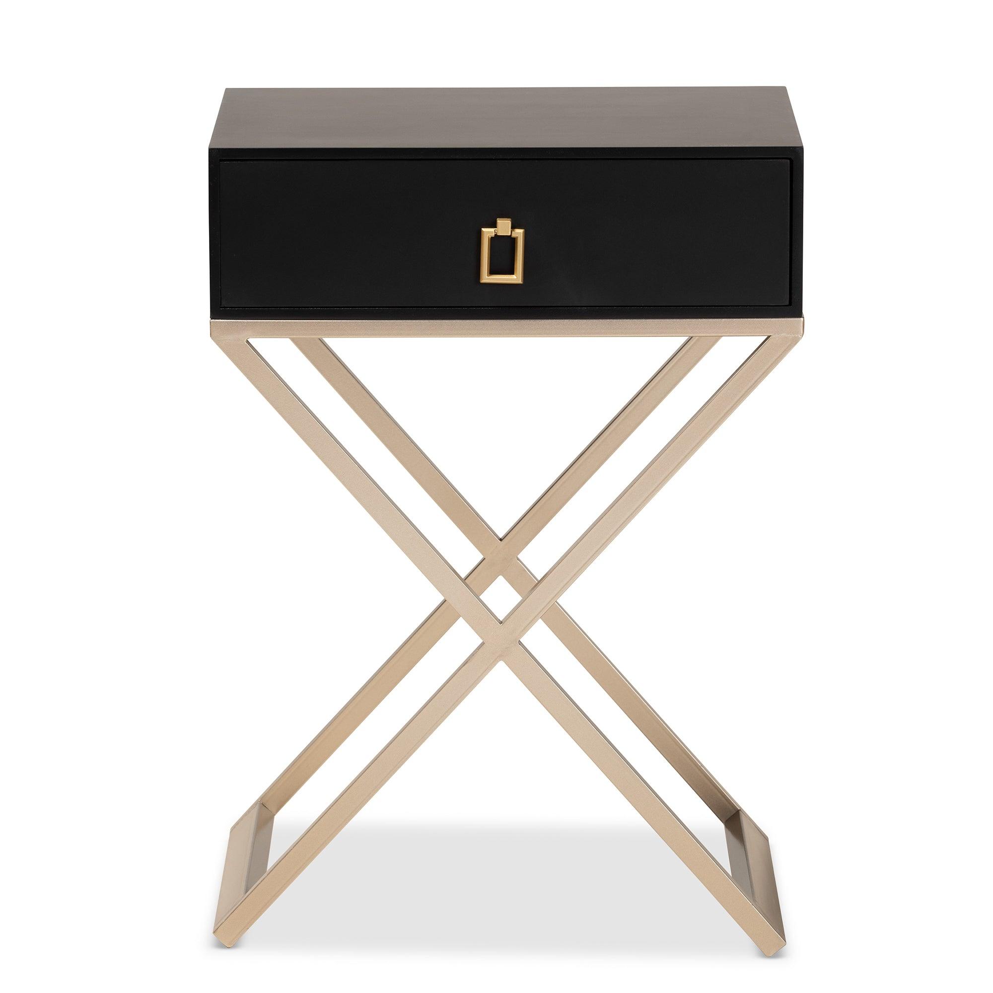 Patricia Modern and Contemporary Finished Wood and Powder Coated Brass Effect Metal 1-Drawer End Table