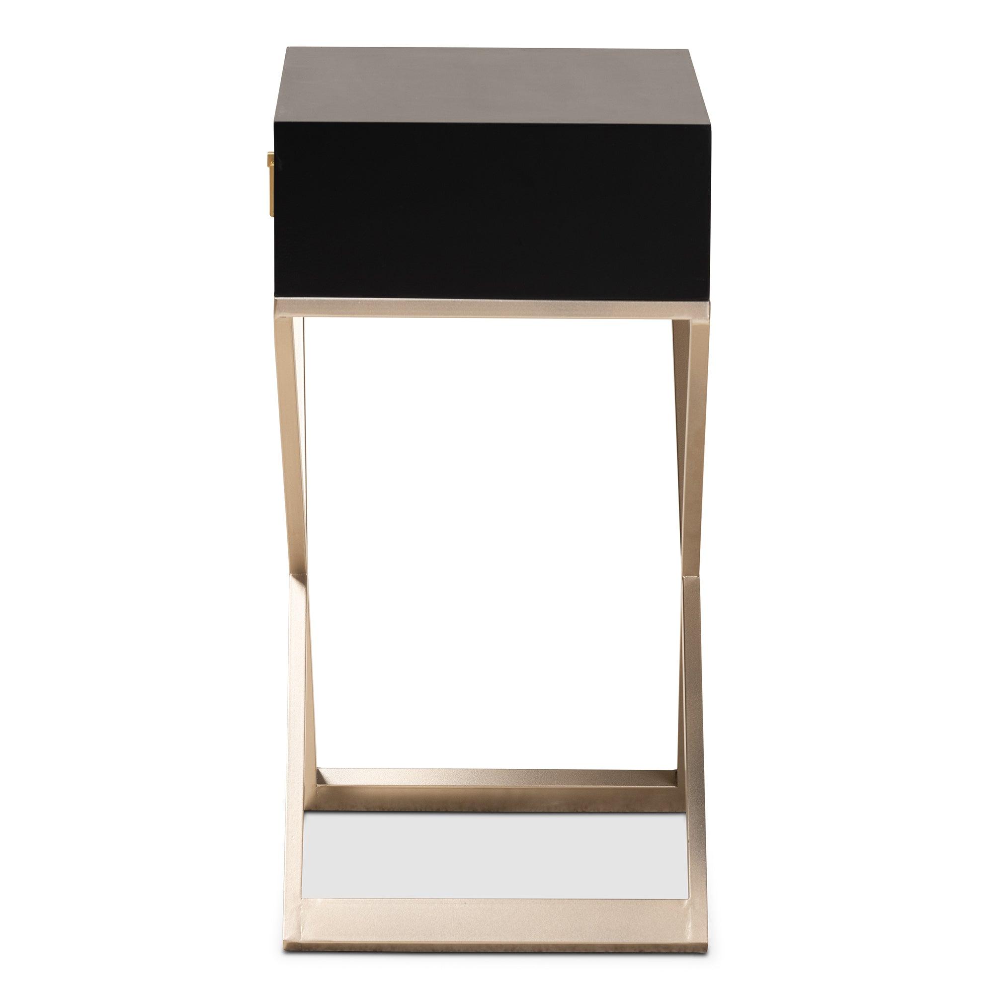 Patricia Modern and Contemporary Finished Wood and Powder Coated Brass Effect Metal 1-Drawer End Table