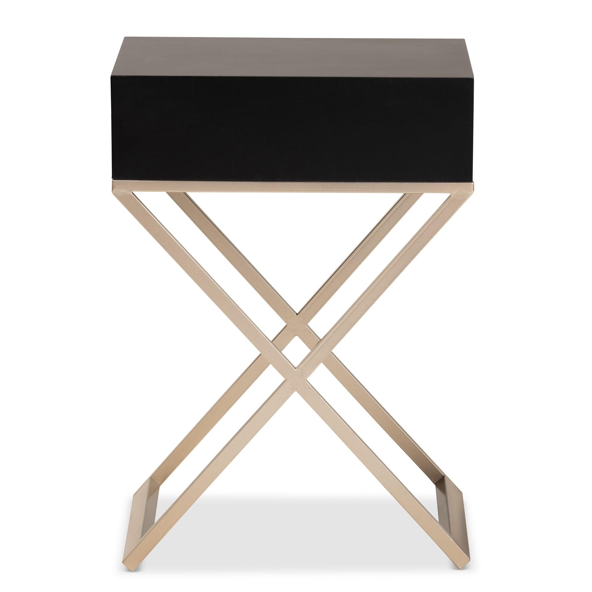 Patricia Modern and Contemporary Finished Wood and Powder Coated Brass Effect Metal 1-Drawer End Table