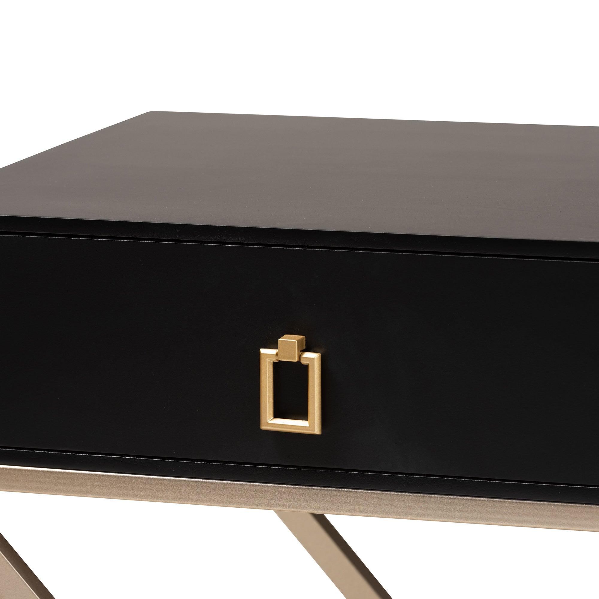 Patricia Modern and Contemporary Finished Wood and Powder Coated Brass Effect Metal 1-Drawer End Table