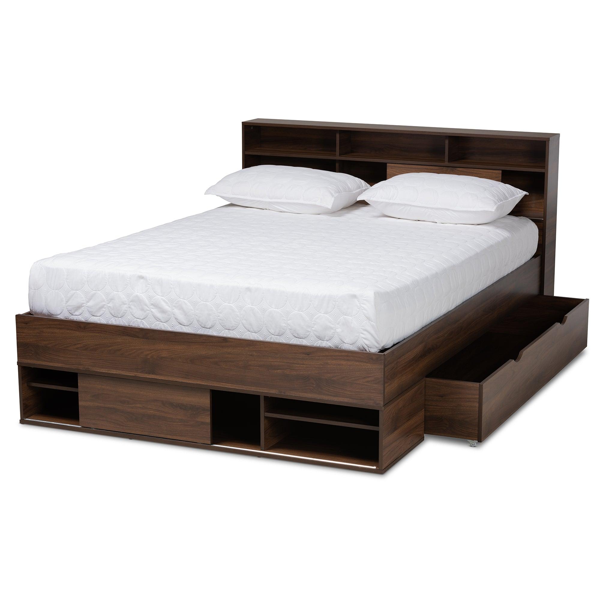 Tristan Modern and Contemporary Finished Wood 1-Drawer Platform Storage Bed with Shelves