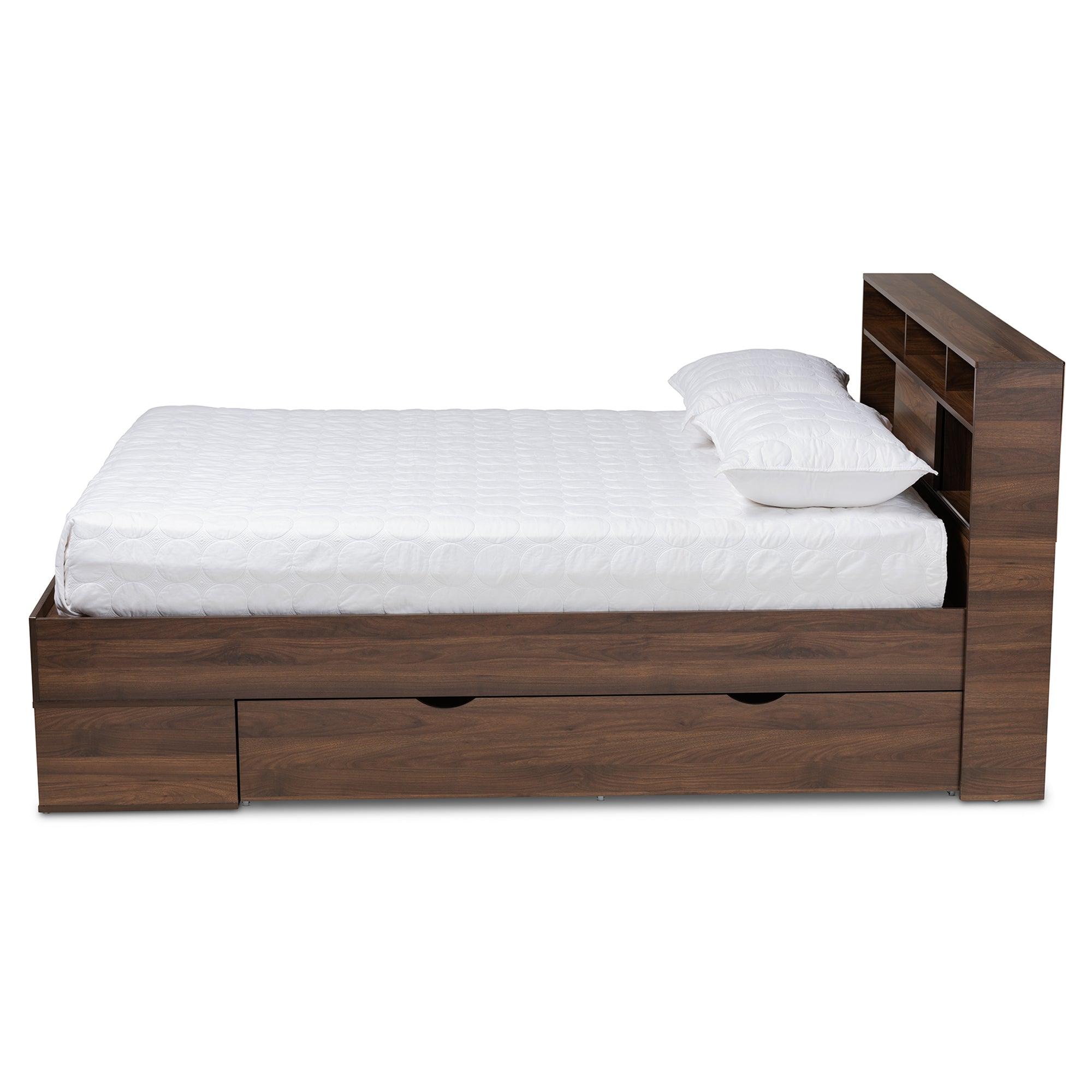 Tristan Modern and Contemporary Finished Wood 1-Drawer Platform Storage Bed with Shelves