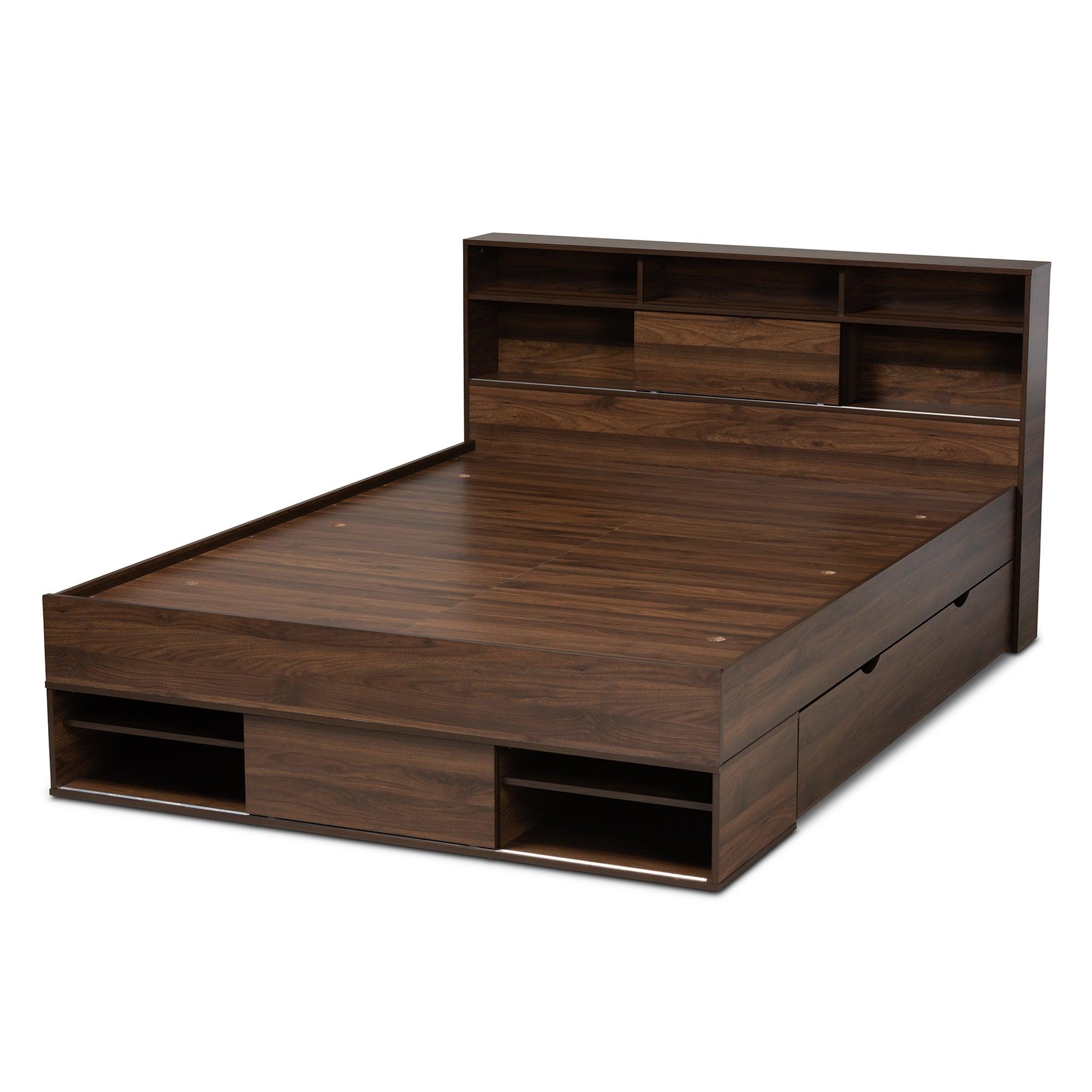 Tristan Modern and Contemporary Finished Wood 1-Drawer Platform Storage Bed with Shelves