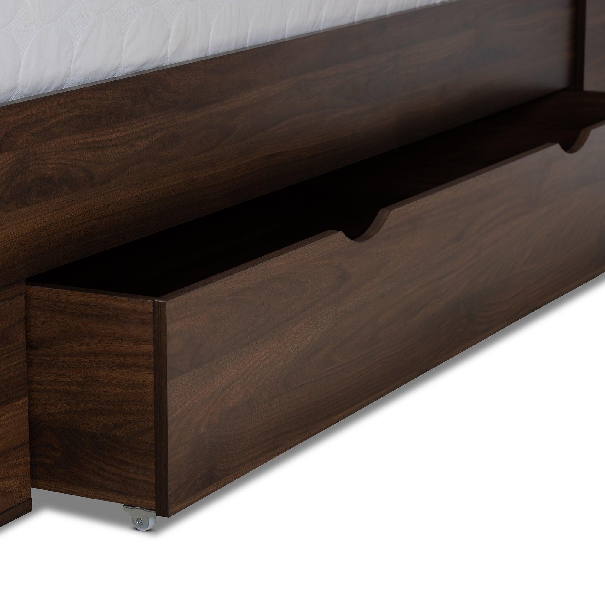 Tristan Modern and Contemporary Finished Wood 1-Drawer Platform Storage Bed with Shelves