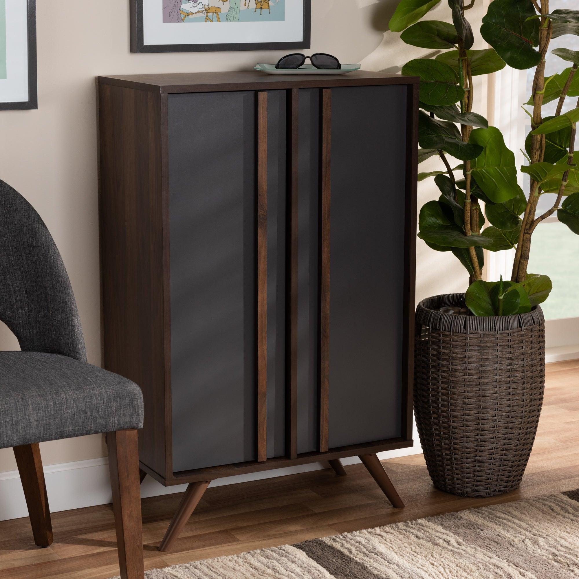 Naoki Modern and Contemporary Two-Tone and Finished Wood 2-Door Shoe Cabinet