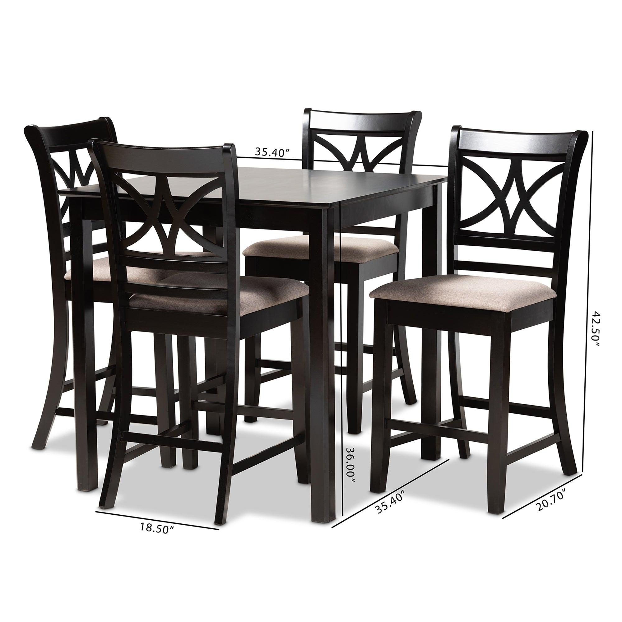 Chandler Modern and Contemporary Sand Fabric Upholstered and Espresso Finished Wood 5-Piece Counter Height Pub Dining Set