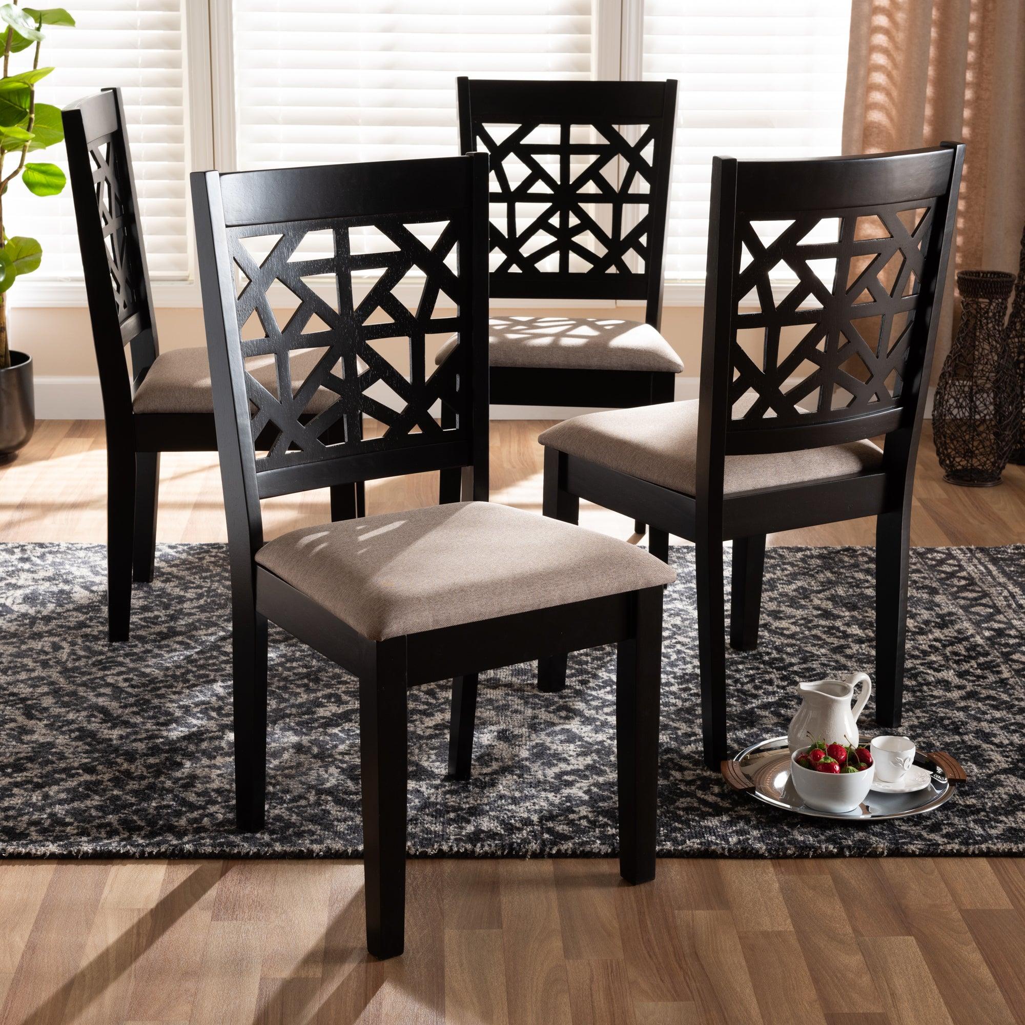 Jackson Modern and Contemporary Sand Fabric Upholstered and Espresso Finished Wood 4-Piece Dining Chair Set
