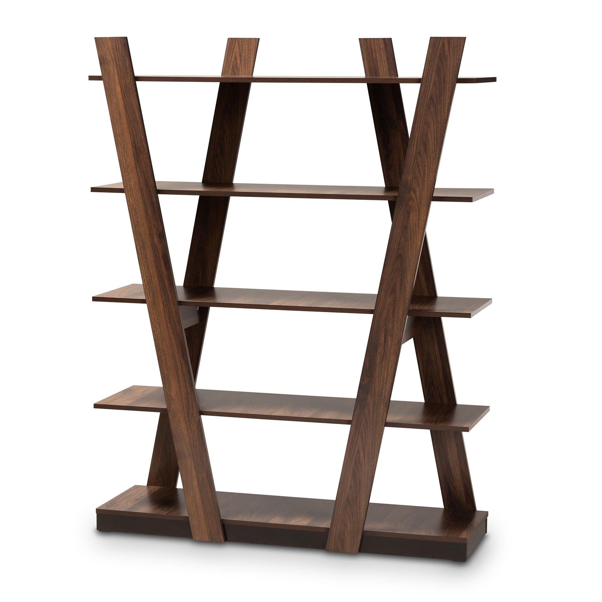 Michio Modern and Contemporary Finished 5-Tier Wood Geometric Living Room Display Shelf