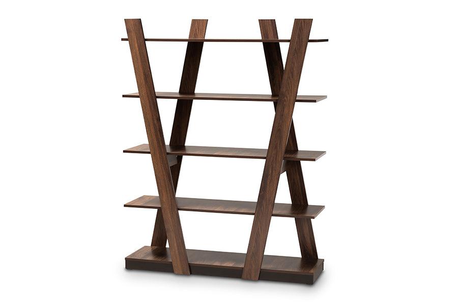 Michio Modern and Contemporary Finished 5-Tier Wood Geometric Living Room Display Shelf