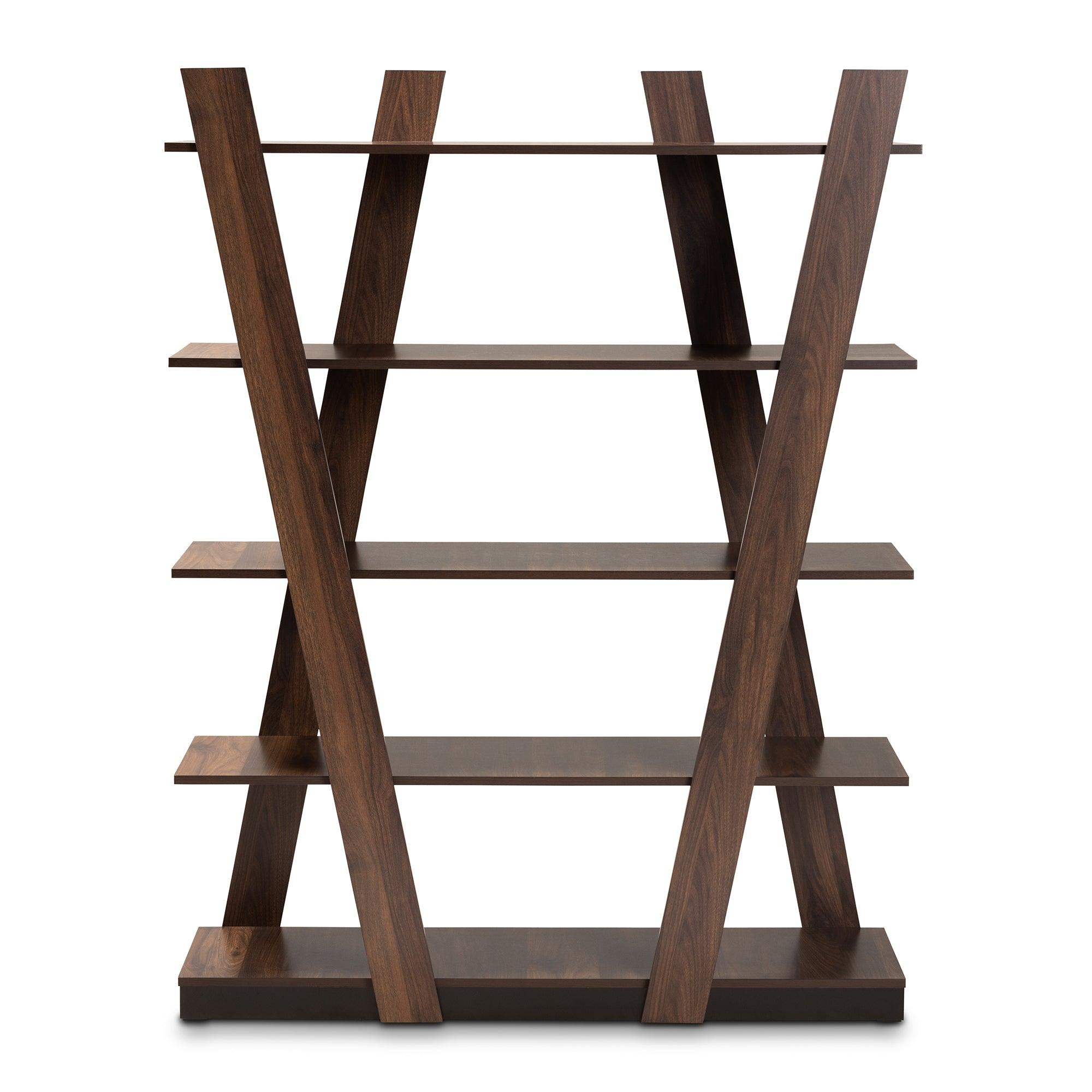 Michio Modern and Contemporary Finished 5-Tier Wood Geometric Living Room Display Shelf