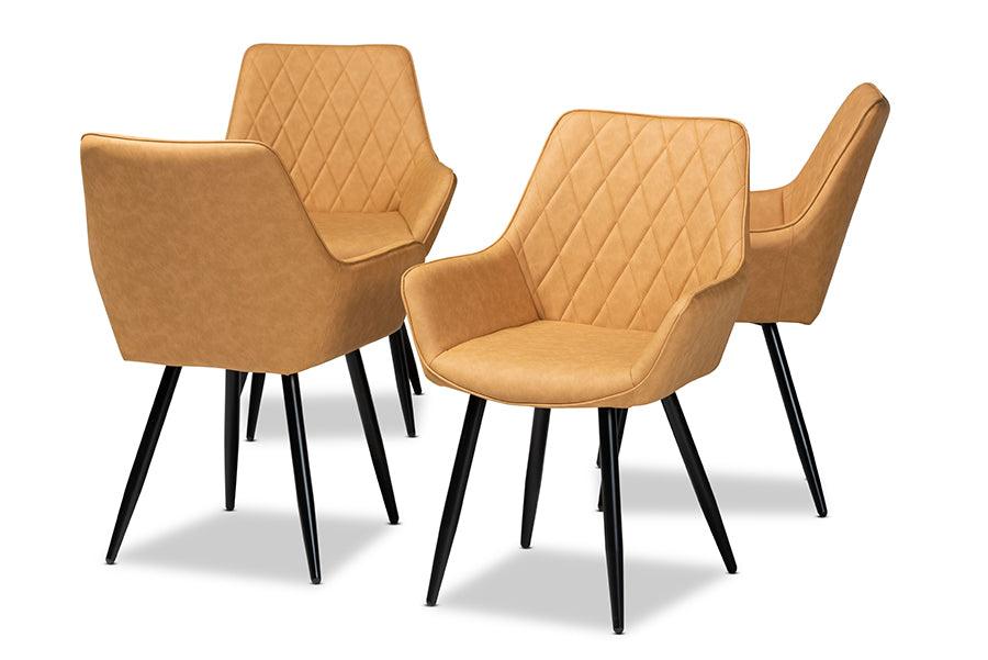 Astrid Mid-Century Contemporary Faux Leather Upholstered and Metal 4-Piece Dining Chair Set