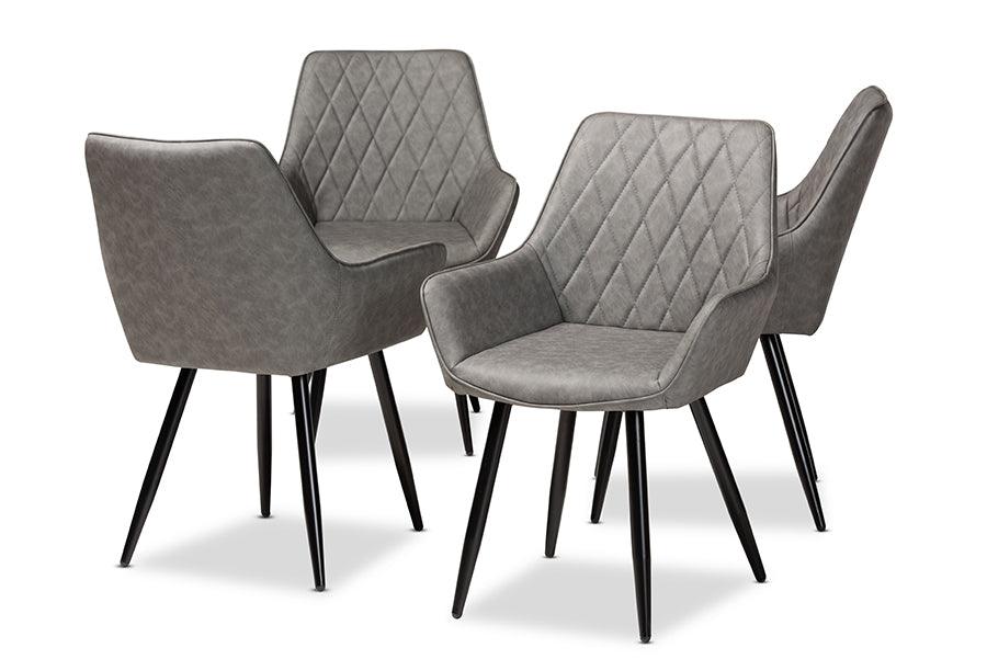 Astrid Mid-Century Contemporary Faux Leather Upholstered and Metal 4-Piece Dining Chair Set